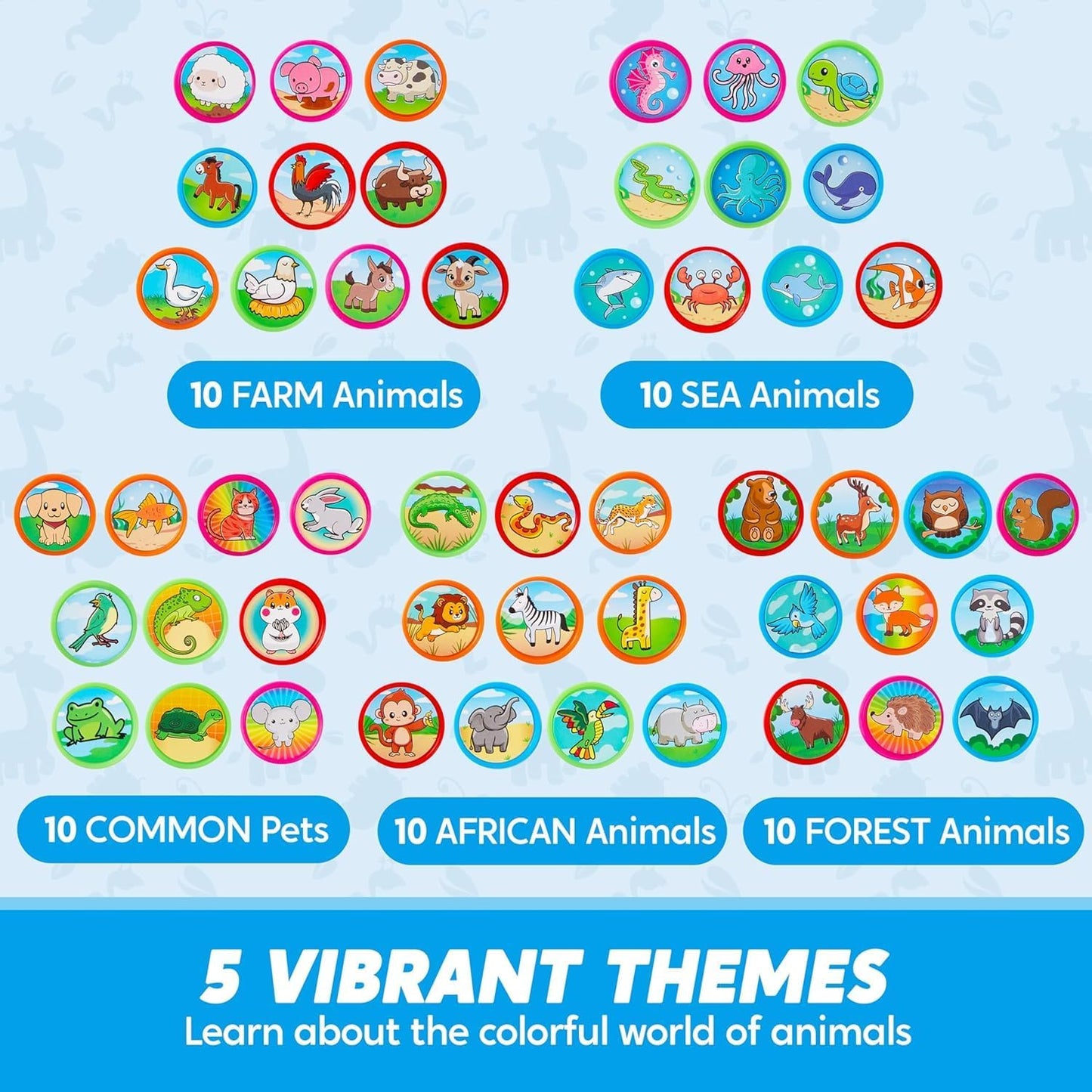JOYIN 50 Pcs Animal Stamps for Kids, with 50 Different Designs, Farm,Sea Animals,Stamps for Crafting, Prize Box Toys for Classroom, Kids Party Favor, Goodie Bag, Halloween, Christmas