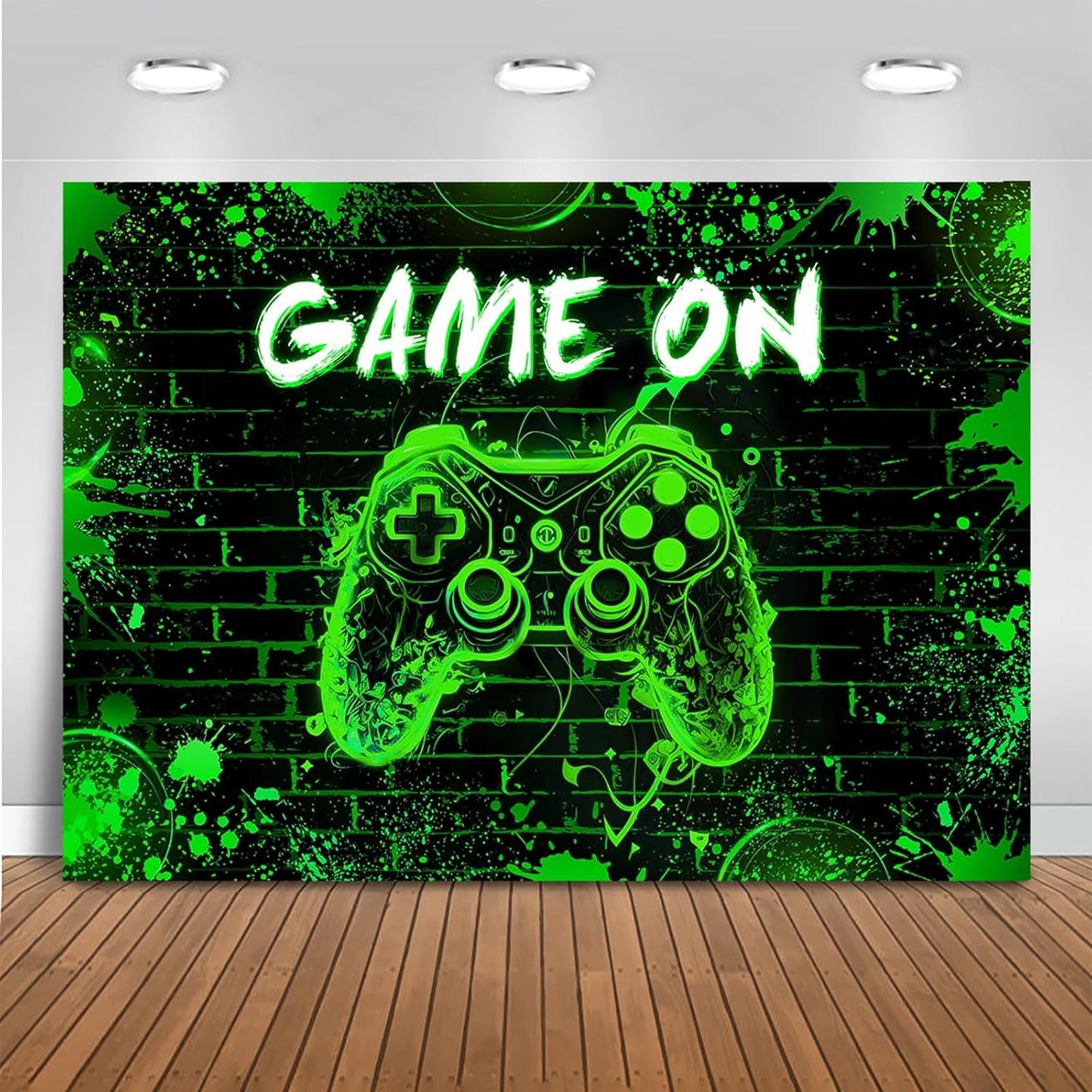 Mocsicka Game On Backdrop Video Game for Boys Level Up Birthday Party Decoration Game Night Arcade Neon Glow Gamer Banner Photography Background (Green, 7x5ft(82"x60"))