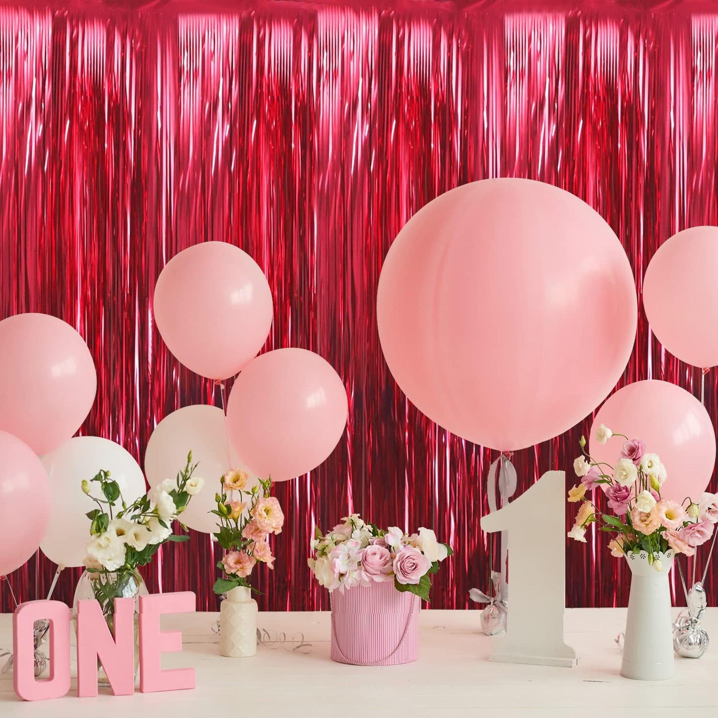 GOER 3.2 ft x 9.8 ft Metallic Tinsel Foil Fringe Curtains Party Photo Backdrop Party Streamers for Birthday,Graduation,New Year Eve Decorations Wedding Decor (1 Pack,Burgundy)