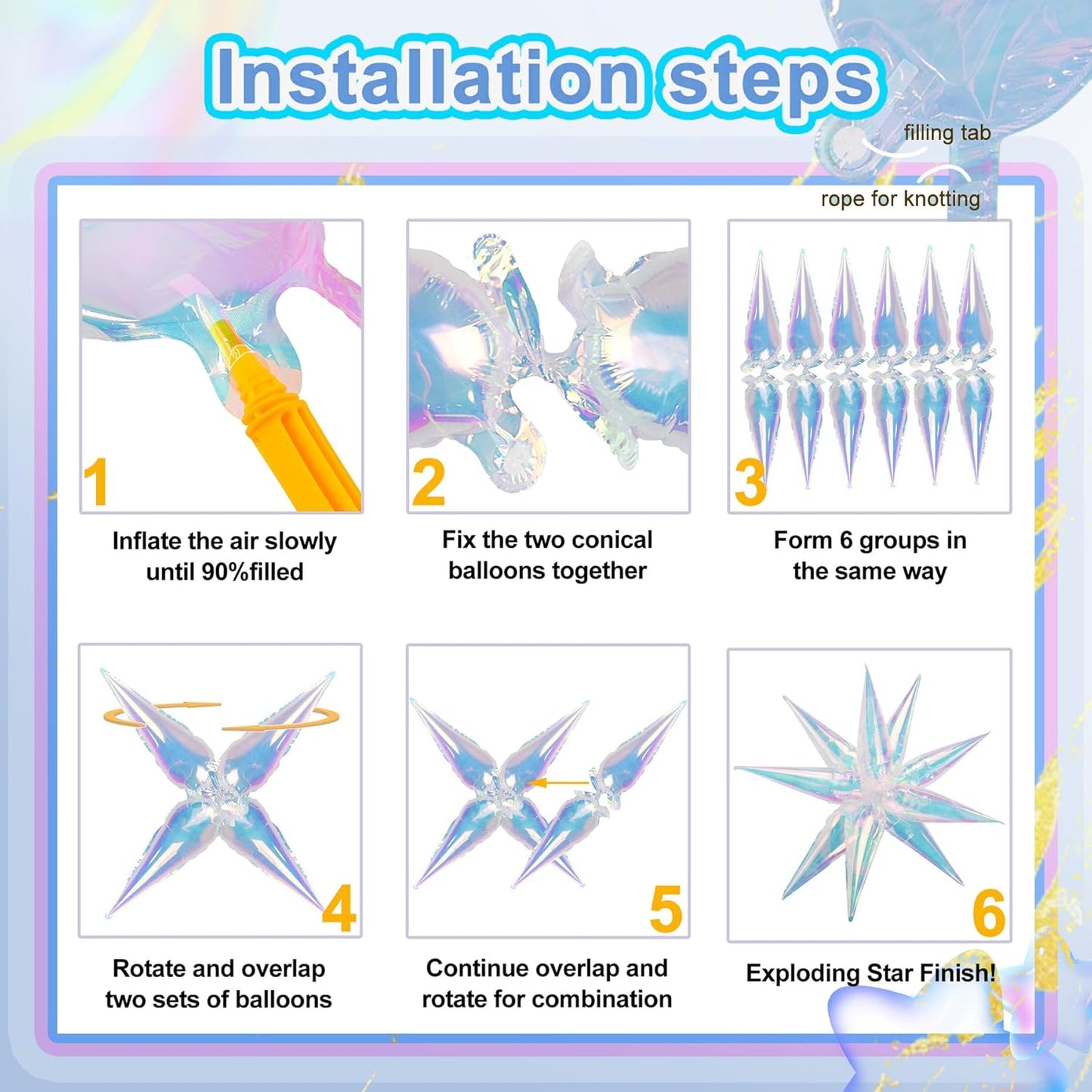 Tellpet Starburst Balloons, 50 Pcs Star Balloons 12 Spike Foil Explosion Party Balloons for Decoration Birthday Wedding Decorations