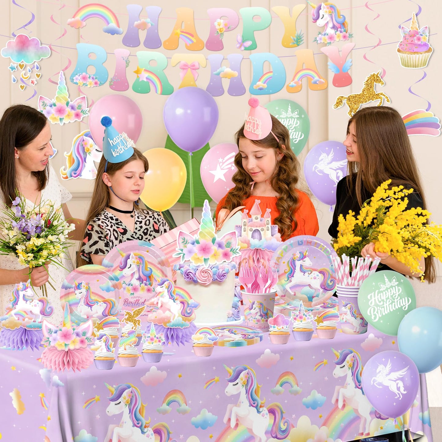 Unicorn Birthday Decorations,189pcs Unicorn Party Decorations Tableware Unicorns Plates and Napkins
