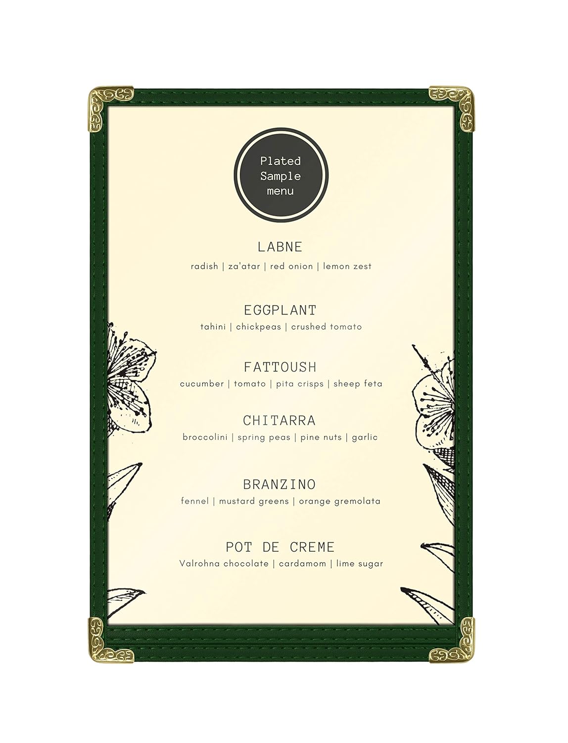 Goodsmart Restaurant Menu Covers – 25 Pack Green 2-View, Top-Loading Menu Holders, Vinyl & Plastic Café Menu Covers, Clear Menu Sleeves, Fits 5.5" x 8.5", Leather-Style Design, Gold Corners