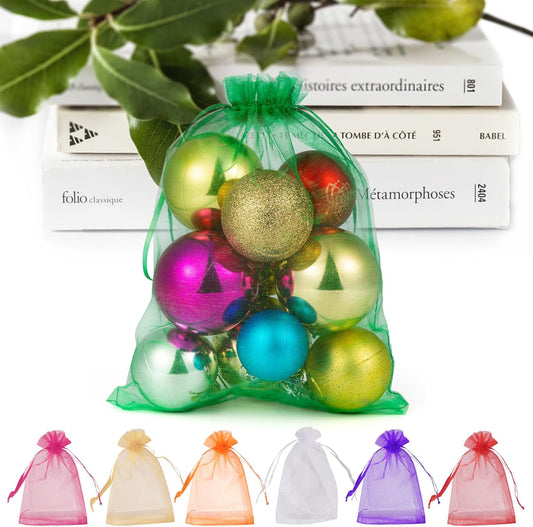 ANZNKU 100 Pack Organza Bags 6x9 Inch, Mesh Bags with Drawstring for Party Favor, Mesh Gift Bag for Candy Jewelry Crafts(Christmas Green)