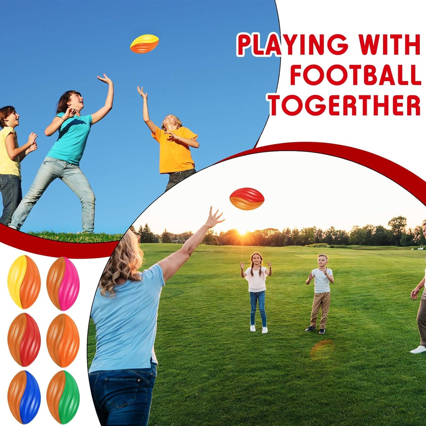 Jerify 12 Pcs Mini Footballs for Kids Spiral Foam Football Bulk 5 Inch Soft Small Waterproof Foam Ball Sports Birthday Toddler Football for Indoor and Outdoor Game(Festive Color)