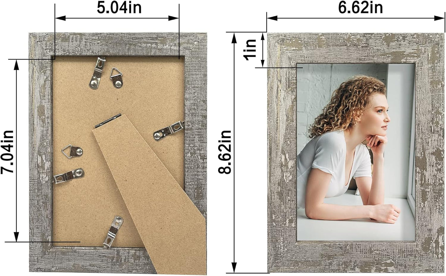 5x7 Picture Frame Set of 4, High Definition Glass Distressed Moss Green Frame, 5 x 7 Wood Photo Frames for Tabletop Display and Wall Mounting