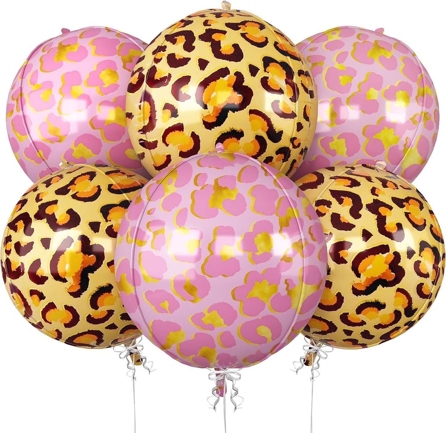 6Pcs Gold and Pink Cheetah Print Foil Balloons, 22inch 4D Leopard Theme Balloons, Large Round Ball Animal Foil Balloon for Cheetah Zoo Themed Wild Jungle Birthday Party Backdrop Decorations