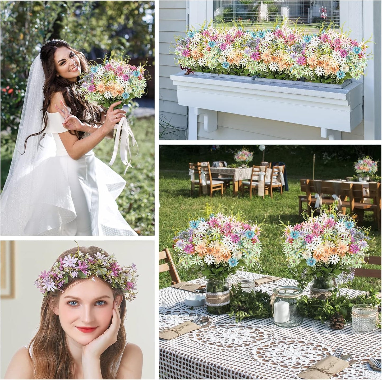 AmyHomie 6 Bundles Wildflowers Fake Daisy Outdoor Artificial Flowers UV Resistant Silk Wild Flower Bouquets Bulk Faux Plants Plastic Greenery for Decoration Vase Floral Spring Home Decor