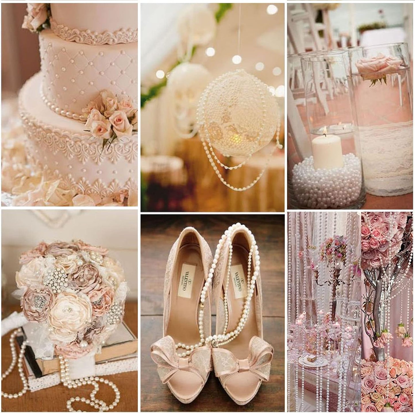 [47Feet] Pearl Beads Garland, 8MM 15.7 Yards Faux Pearl Beads String Roll Bulk for DIY Craft Wedding Party Christmas Tree Decoration