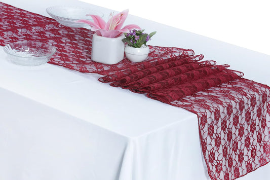 MDS Pack of 20 Wedding 12 x 108 inches Lace Table Runner for Wedding, Decorations for Birthday Parties, Banquets, Graduations, Engagements, and Runners fit Rectangle, Round Table- Maroon