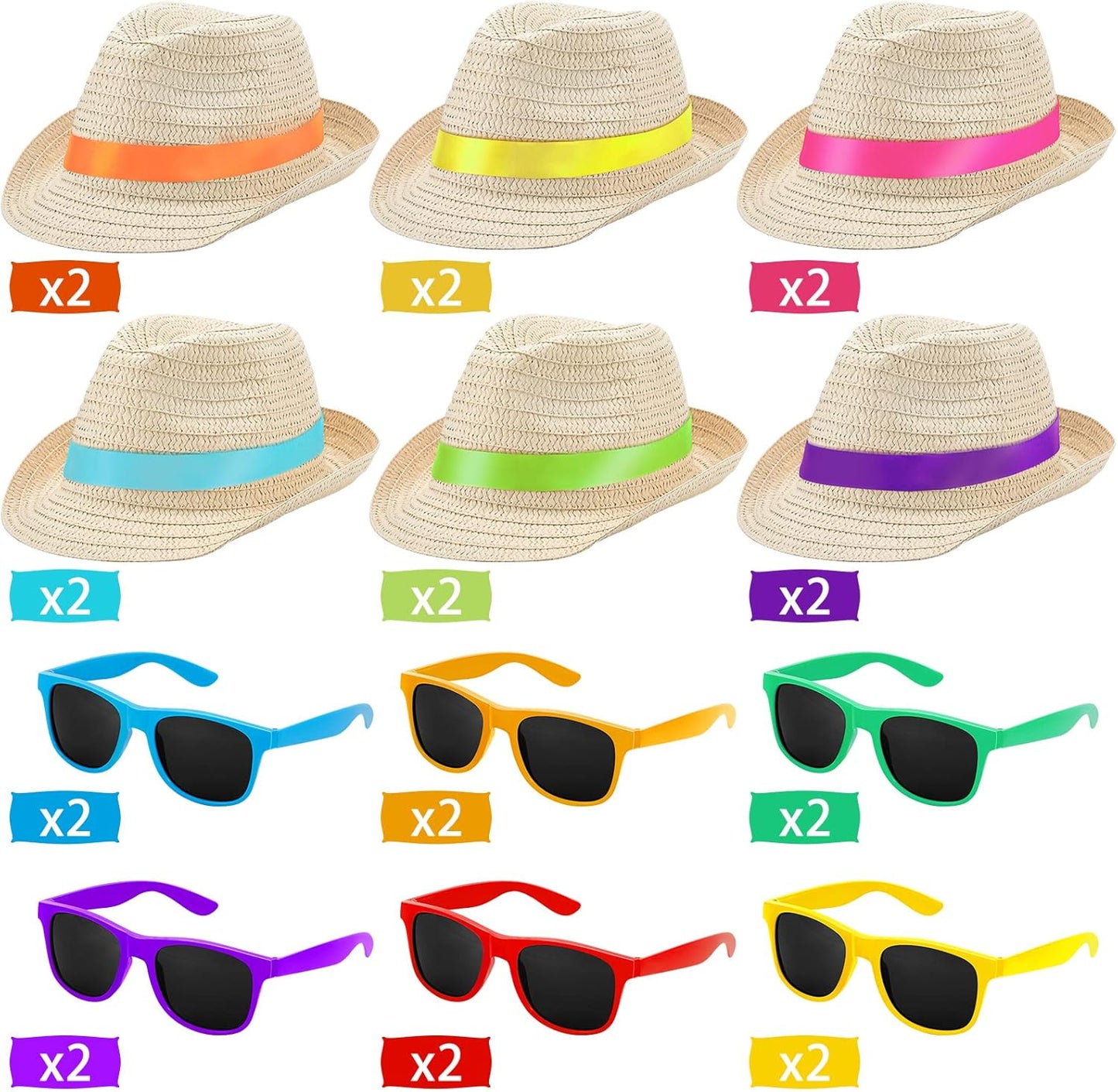 Newcotte Straw Hats, Havana Cubans with Sunglass Hawaiian, Birthday Party Supplies