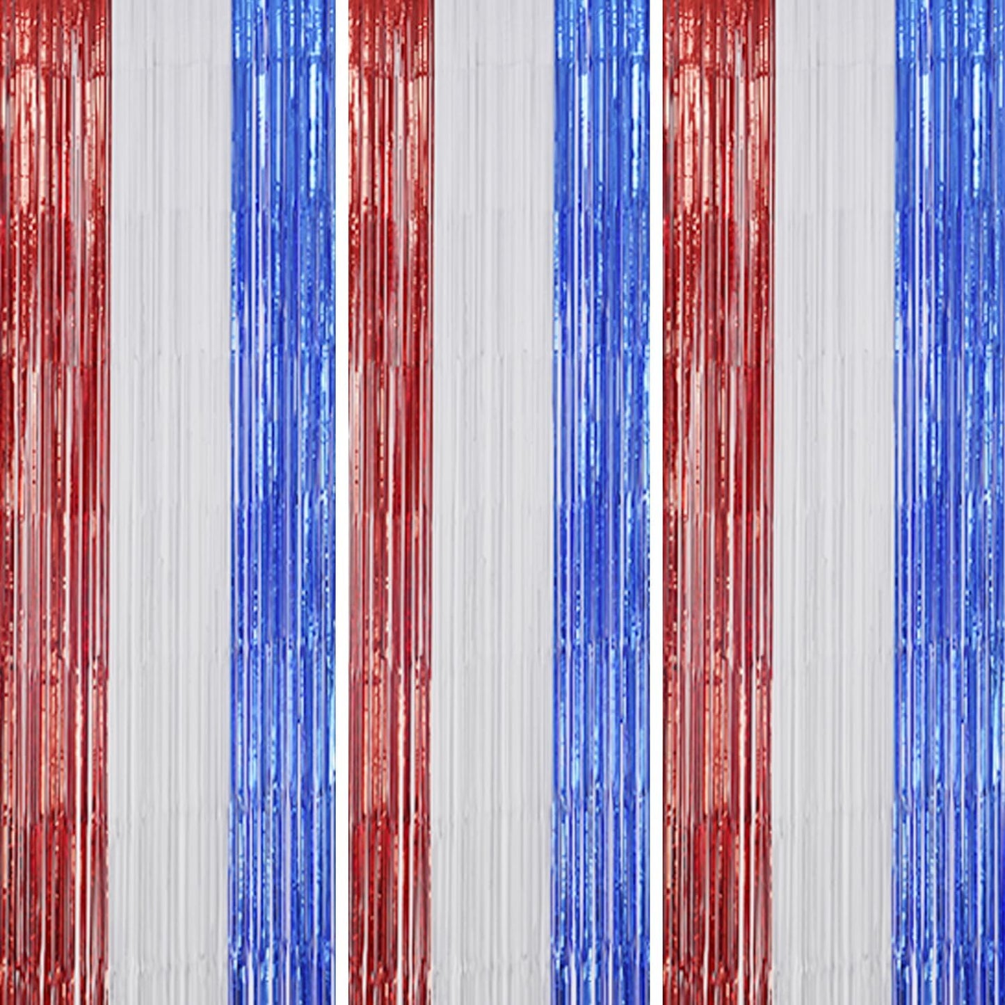 3 Pack Foil Fringe Backdrop - Red&White&Blue Shiny Tinsel Curtains for Party Decoration/Photo Booth Props - 3.3x8.2 FT Metallic Foil Backdrop for Birthday, Wedding, Graduation, Christmas.