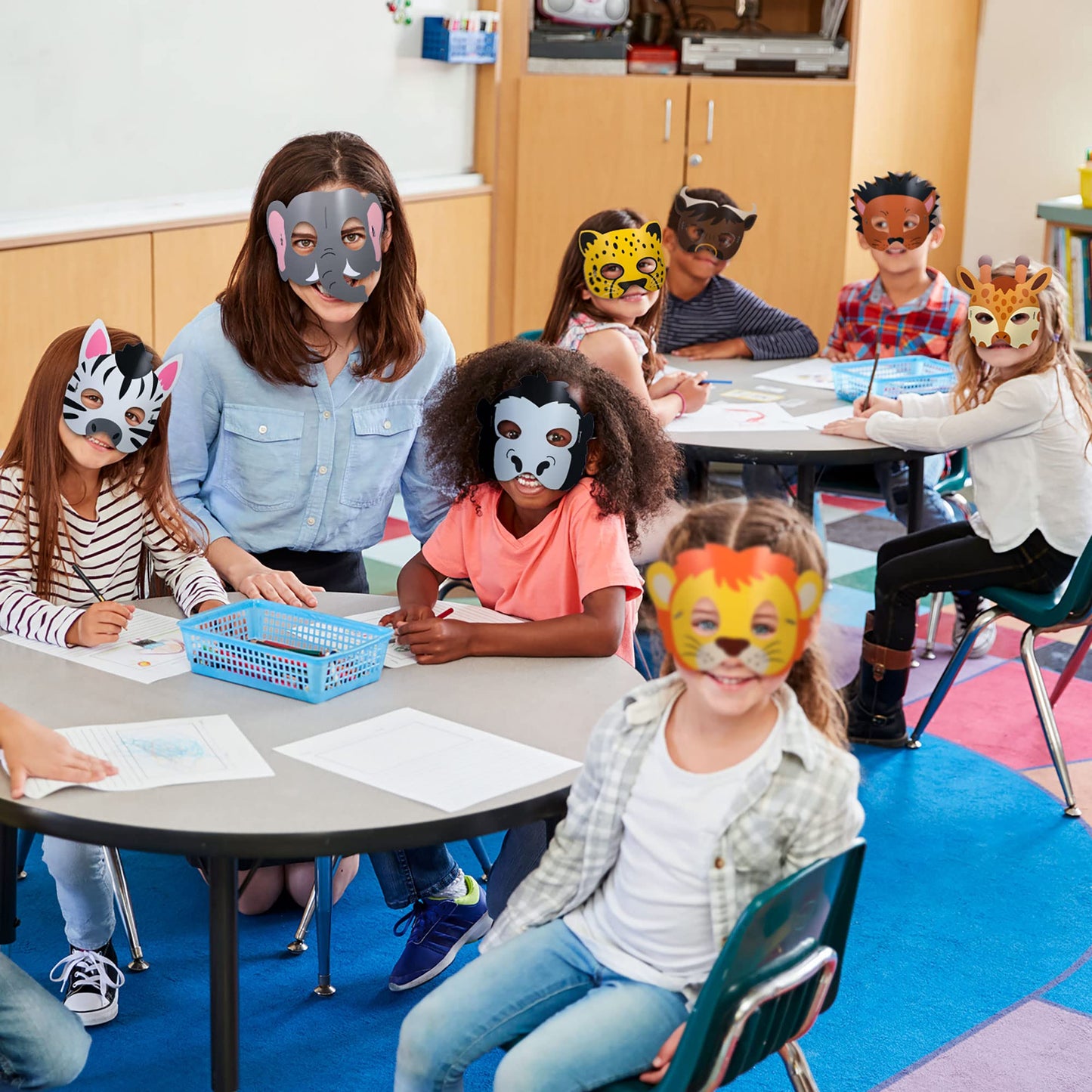 Blulu 16 Pcs Safari Animal Masks for Kids Birthday Party Decoration,Animals