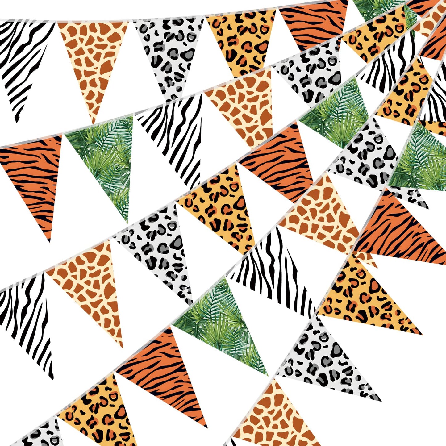 Tiamon 5 Pcs Jungle Safari Animal Banner 49.2 Ft Triangle Flags Party