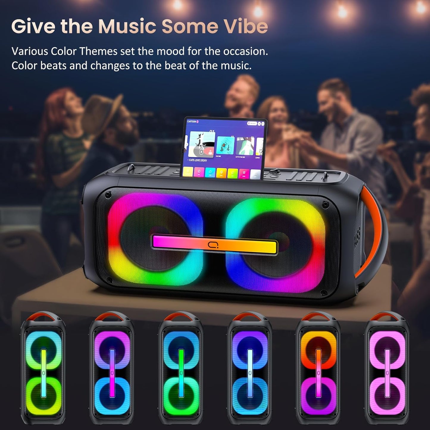 Karaoke Machine with 2 Wireless Microphones, 【Dual 60W 6.5"Subwoofer & 400W Peak】Big Loud Bluetooth Party Speaker with Disco Lights, Portable PA System with TWS Stereo Sound & Deep Bass, Gift for All