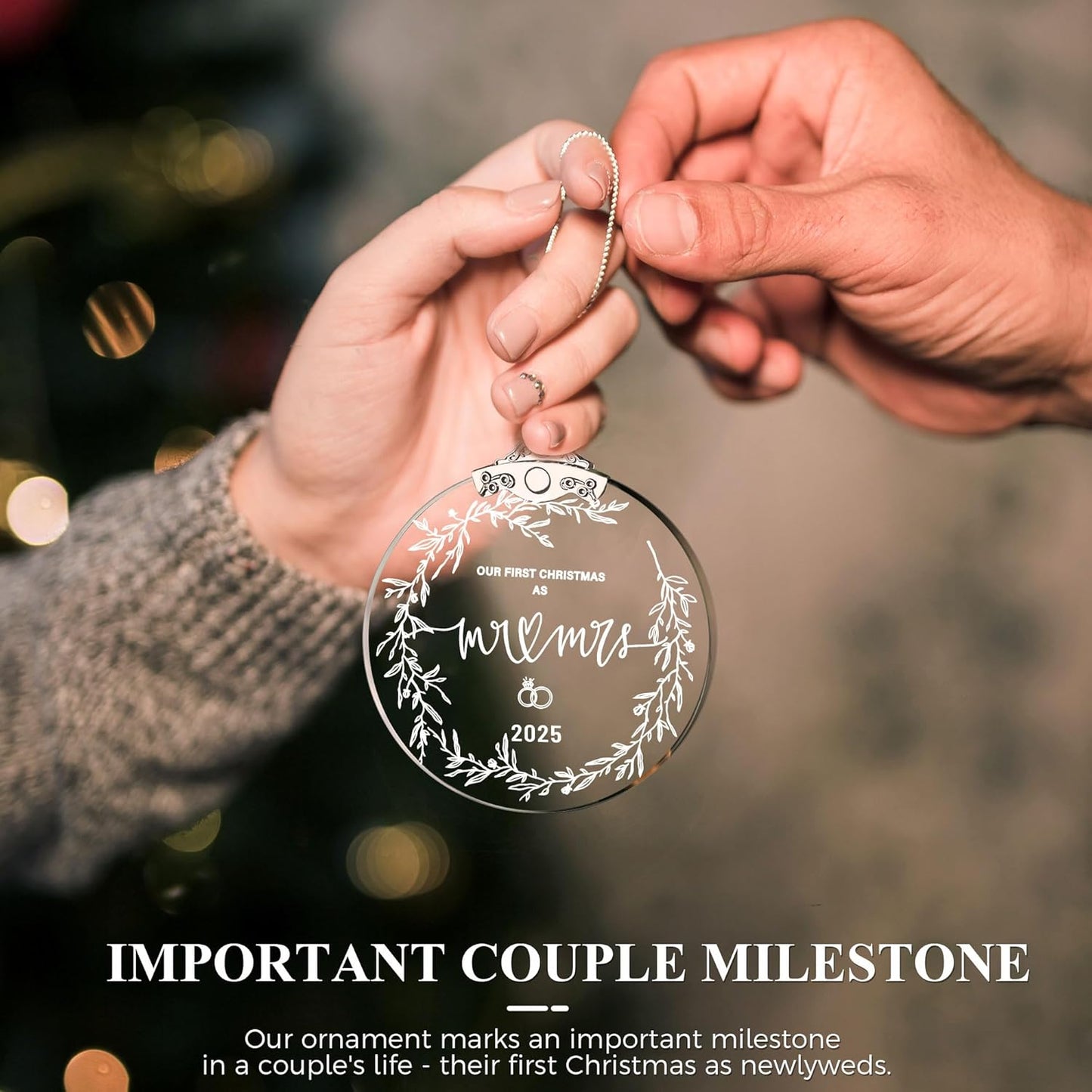 First Christmas Married Ornament 2025, Wedding Bridal Shower Gifts for Bride, Crystal 1st Christmas as Mr Mrs, Wedding Ornaments for Couple, Newlywed Keepsake with Gift Box