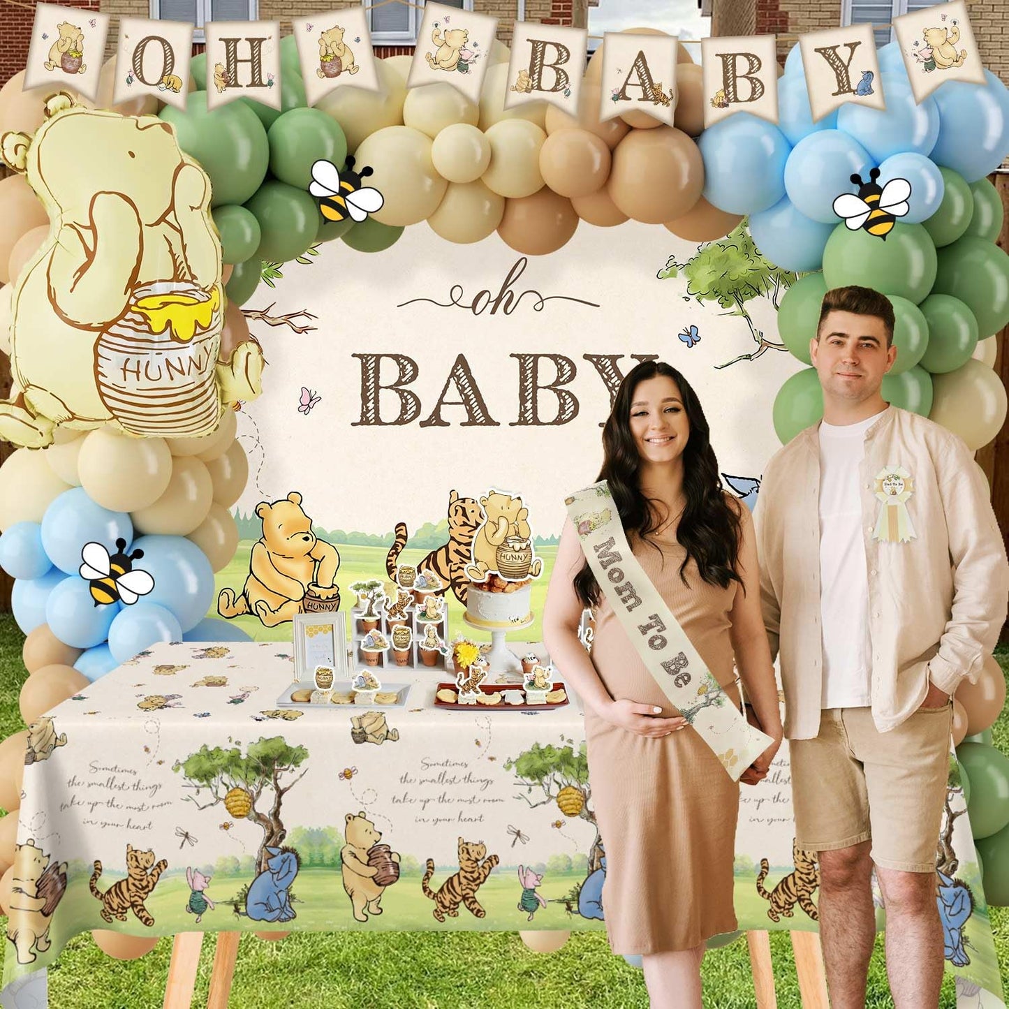 Classic Winnie Bear Baby Shower Decorations, Neutral All-In-One Pooh Baby Shower Balloon Arch Baby