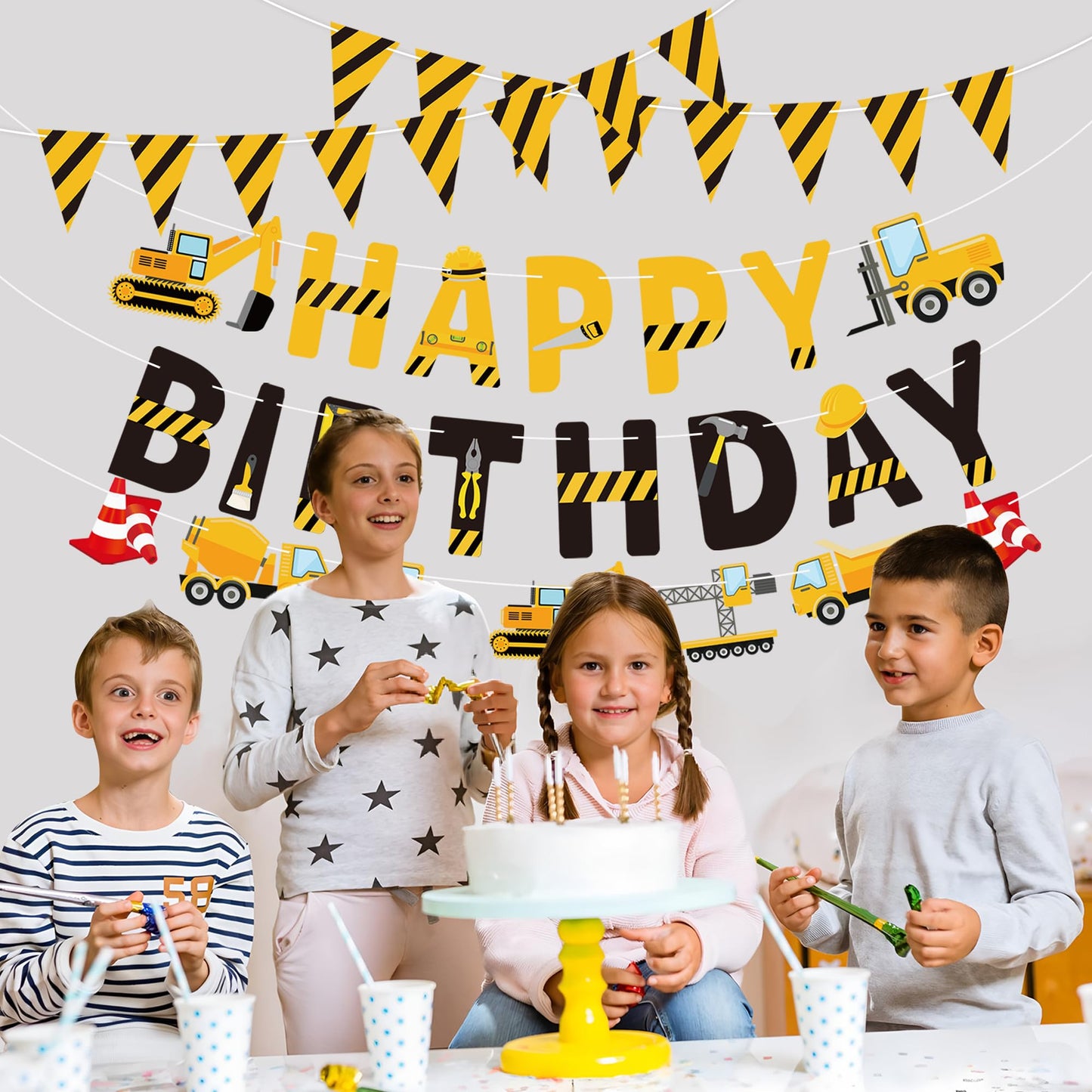 Construction Birthday Banners Vehicle Truck Paper Garlands Construction Pennant Flags Bunting