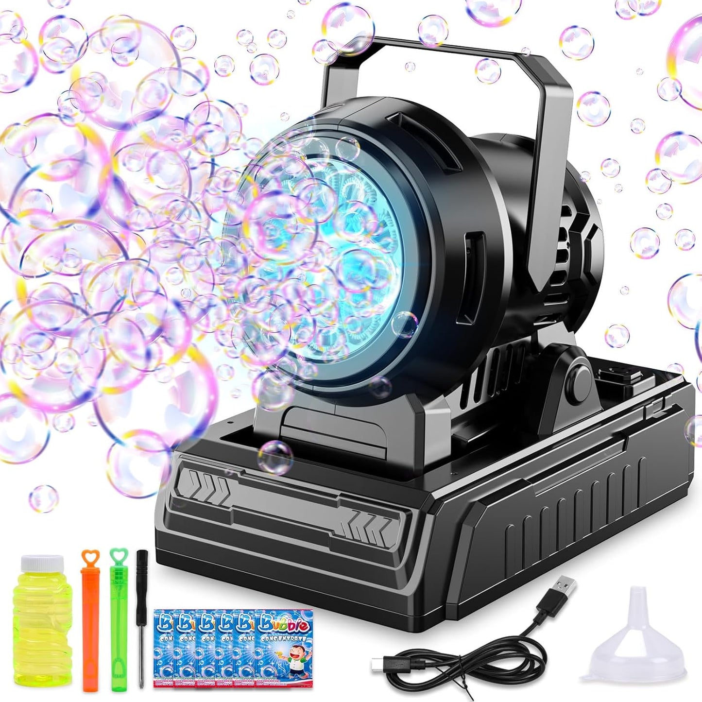 SHCKE Automatic Bubble Machine 10 Holes Bubble Blower,Plug in or Battery Operated Portable Bubble Maker,20000+ Big Bubbles Per Minute Bubbles for Outdoor Wedding Birthday Easter Party