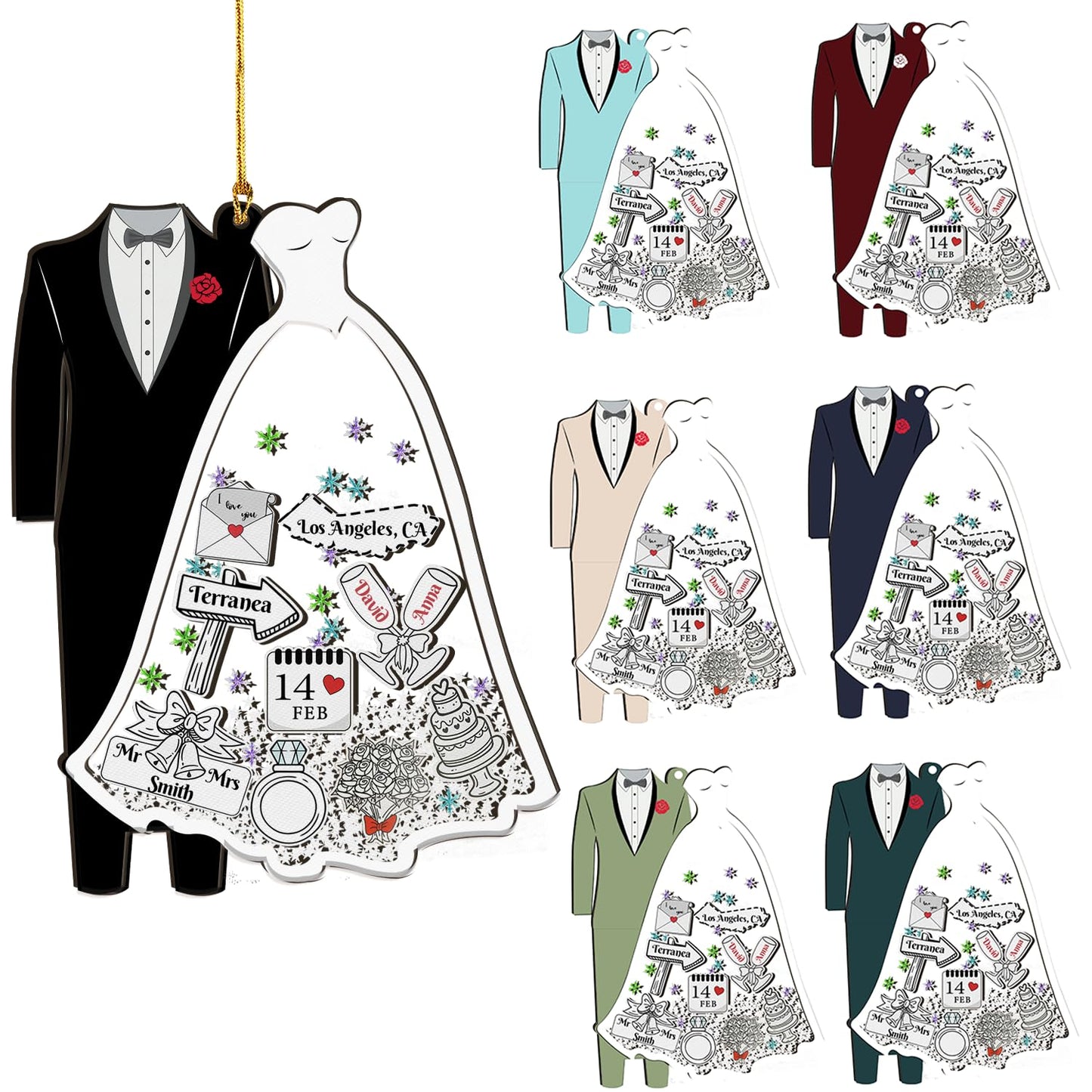 Personalized Wedding Shake Ornament, Custom Bride and Groom Christmas Ornament, First Christmas Married Keepsake Ornament, Newlywed Engagement Gift, Bridal Shower Decoration for Couples