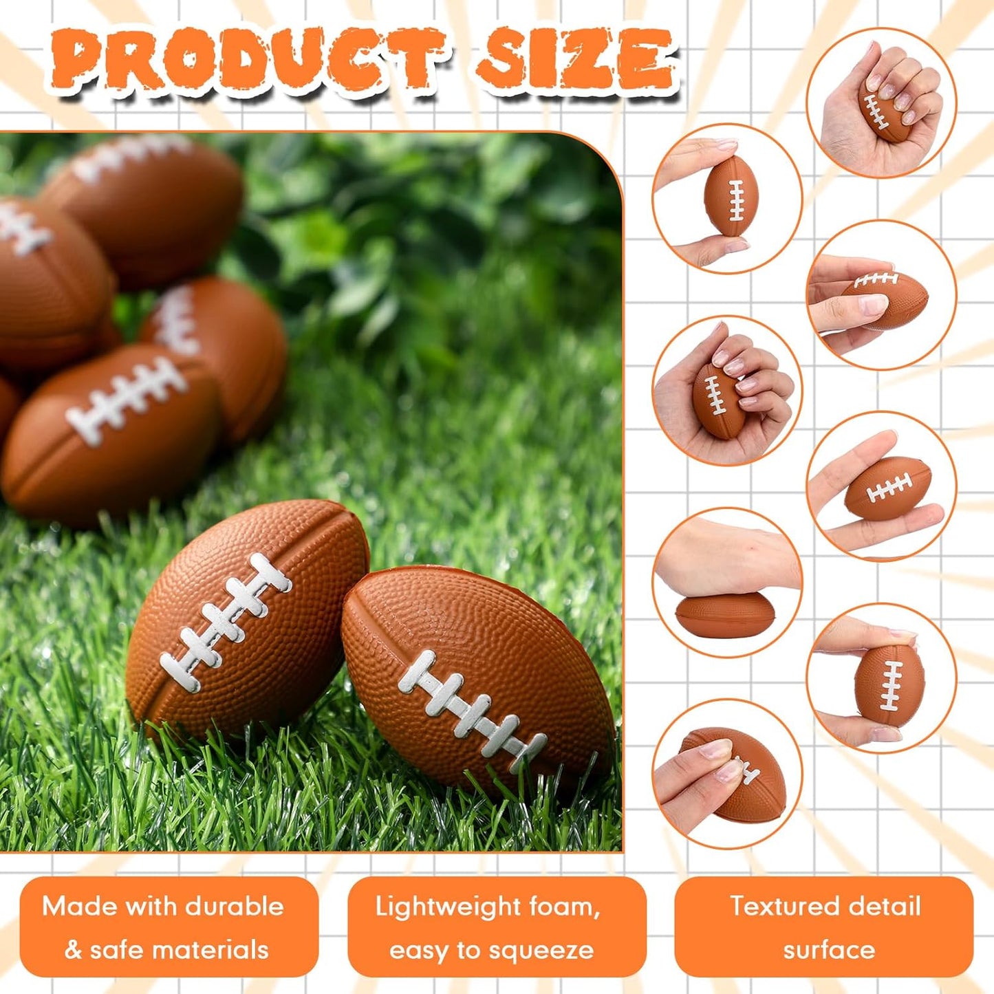 Jerify 250 Pack Mini Footballs Stress Balls Bulk 1.4 Inch Small Soft Foam Sports Balls Fidget Toys for Adults Goodie Bag Stuffers for Birthday Sports Carnival Party Favors(Brown,1.46 x 0.98 Inch)