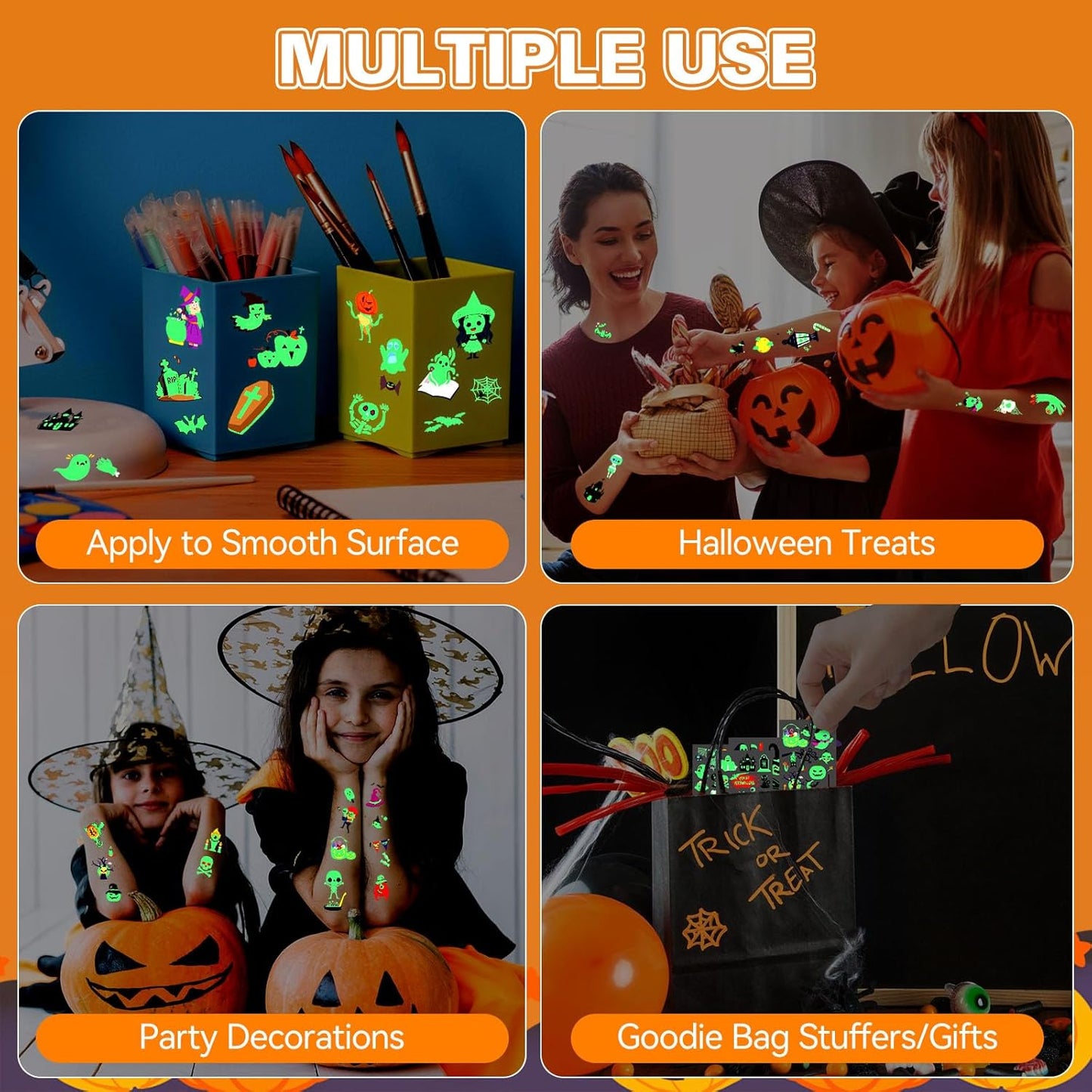 Luminous Halloween Temporary Tattoos for Kids,Bulk Halloween Party Favors-360Pcs Glow Halloween Fake Tattoos for Boys and Girls,Halloween Decorations,Games Gift Prizes for Kids,Goodie Bag Fillers