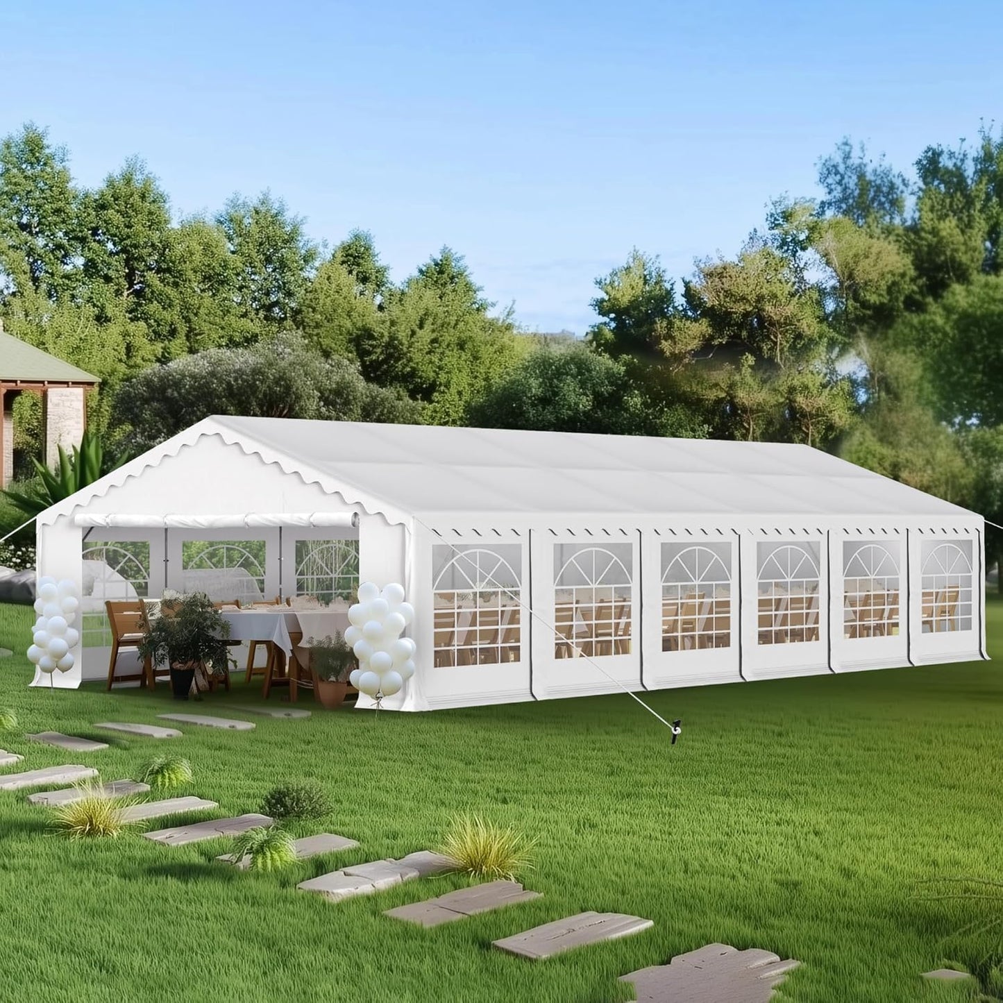 PHI VILLA 40'x20' Outdoor Heavy Duty Party Tent Large Commercial Canopy Wedding Event Shelter with Removable Sidewalls & 7 Storage Bags for Patio Outdoor Garden Events, White