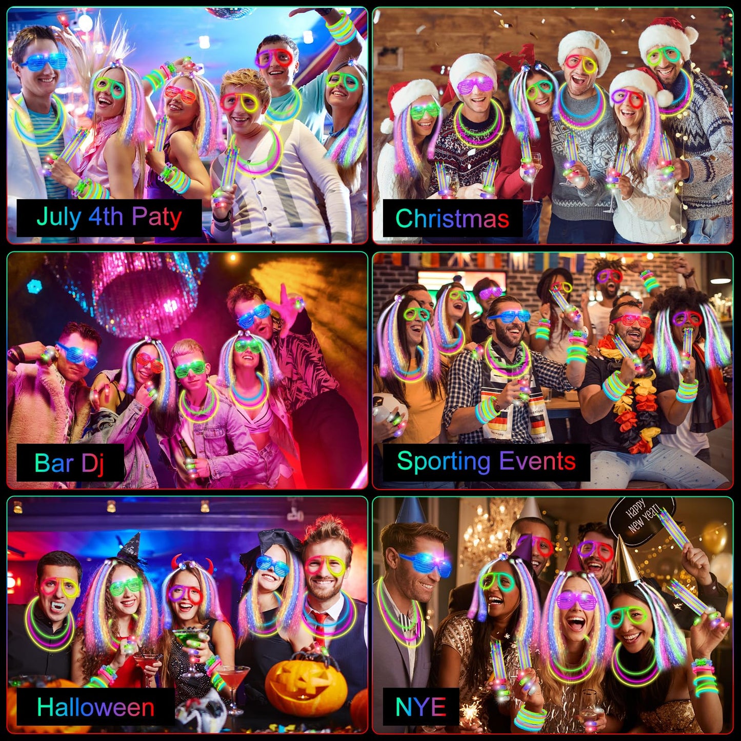 OLUPP Glow in the Dark Party Supplies, 264 PCS Light Up Party Favors with LED Glasses,Glow