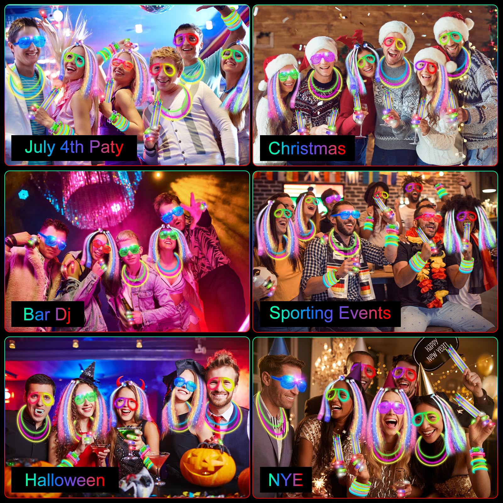 OLUPP Glow in the Dark Party Supplies, 264 PCS Light Up Party Favors with LED Glasses,Glow