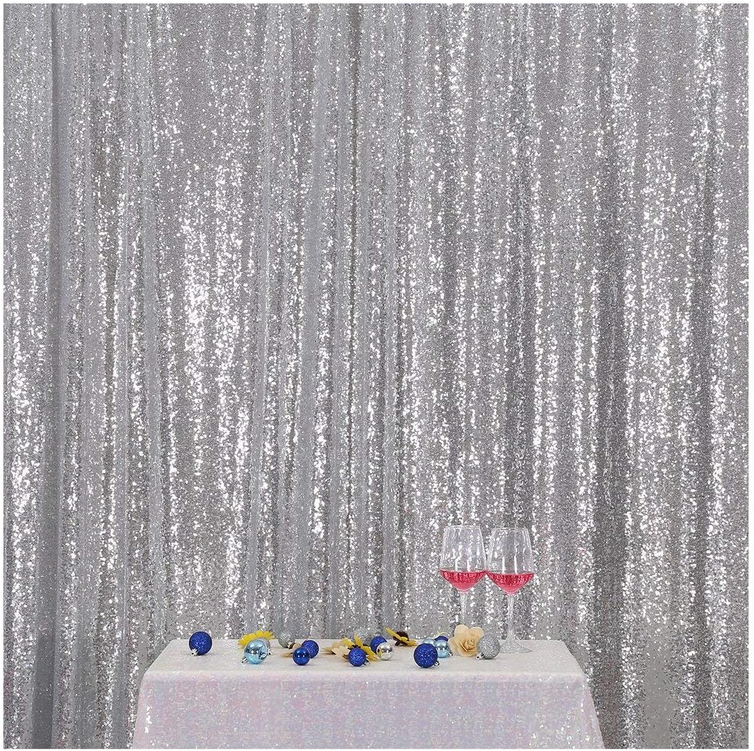 Poise3EHome Silver Sequin Backdrop,7FT x 7FT Sequin Photography Backdrop Curtain for Party Decoration, Silver