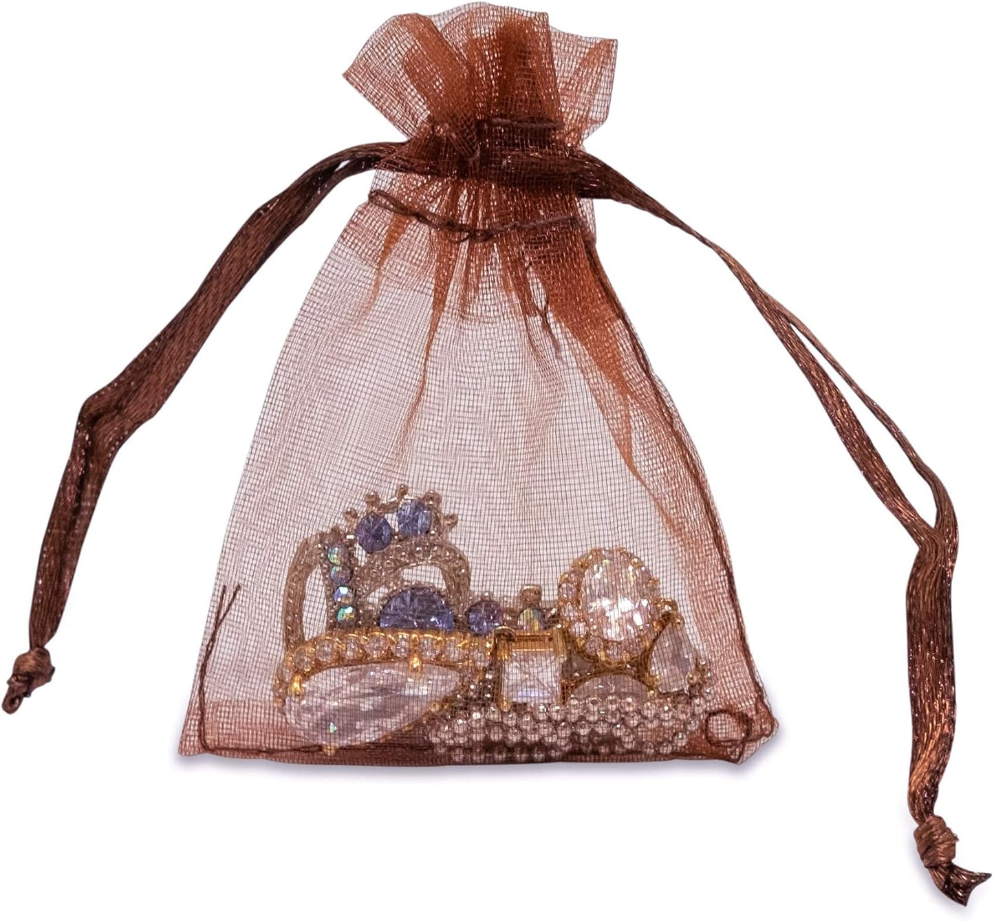 TheDisplayGuys 48-Pack 2" x 2-3/4" Brown Sheer Organza Gift Bags with Drawstring, Goodie Bags for Jewelry, Candy Bags, Treat Bags, Wedding Favors Small Mesh Bags