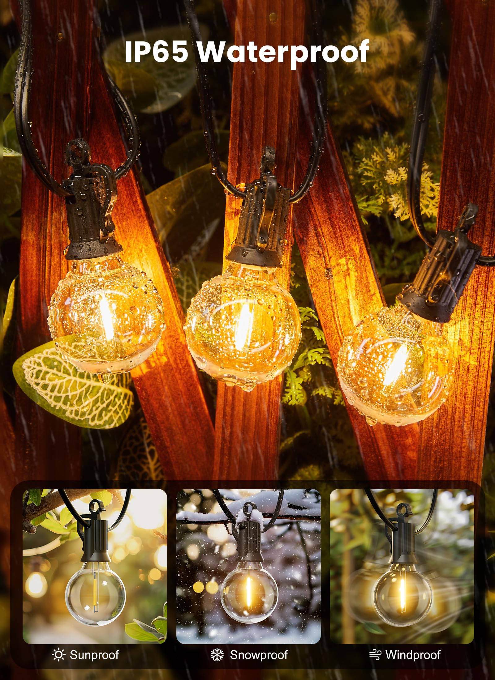 Outdoor String Lights, 55(50+5) FT 25 Bulbs IP65 Waterproof Patio Lights