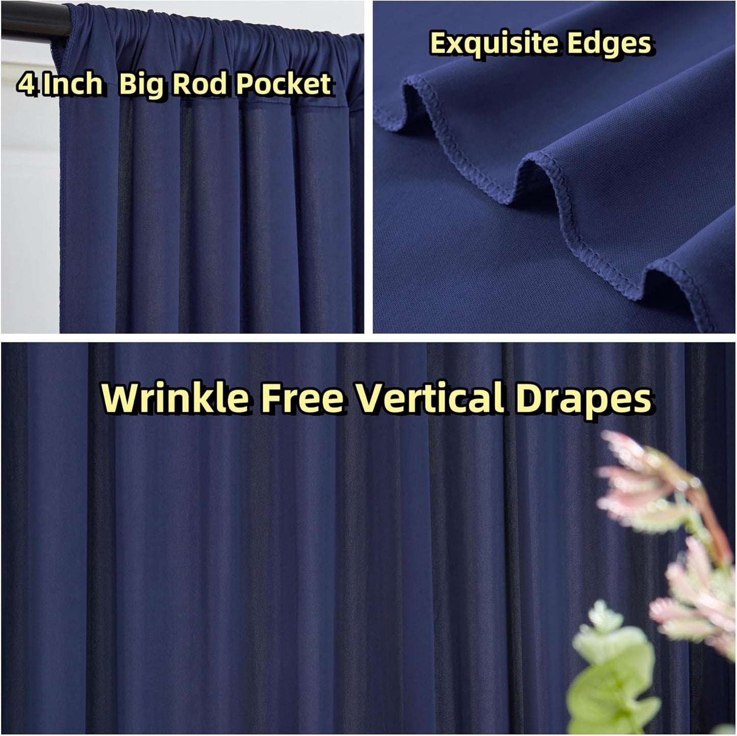 30 ft x 10 ft Wrinkle Free Navy Blue Backdrop Curtain for Parties,Polyester Photo Backdrop Drapes, Thick Background 6 Panels 5ft x 10ft for Baby Shower Wedding Birthday Party Backdrop Stand