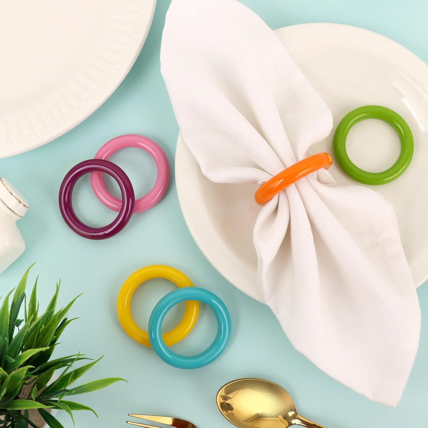 Napkin Rings Set of 12 - Epoxy Resin Napkin Holder Cuffs for Dinner Table Décor - Farmhouse Modern Serviette Rings for Weddings, Parties, Receptions, Banquets, Daily Use (Pastel) - CLEENTABLE