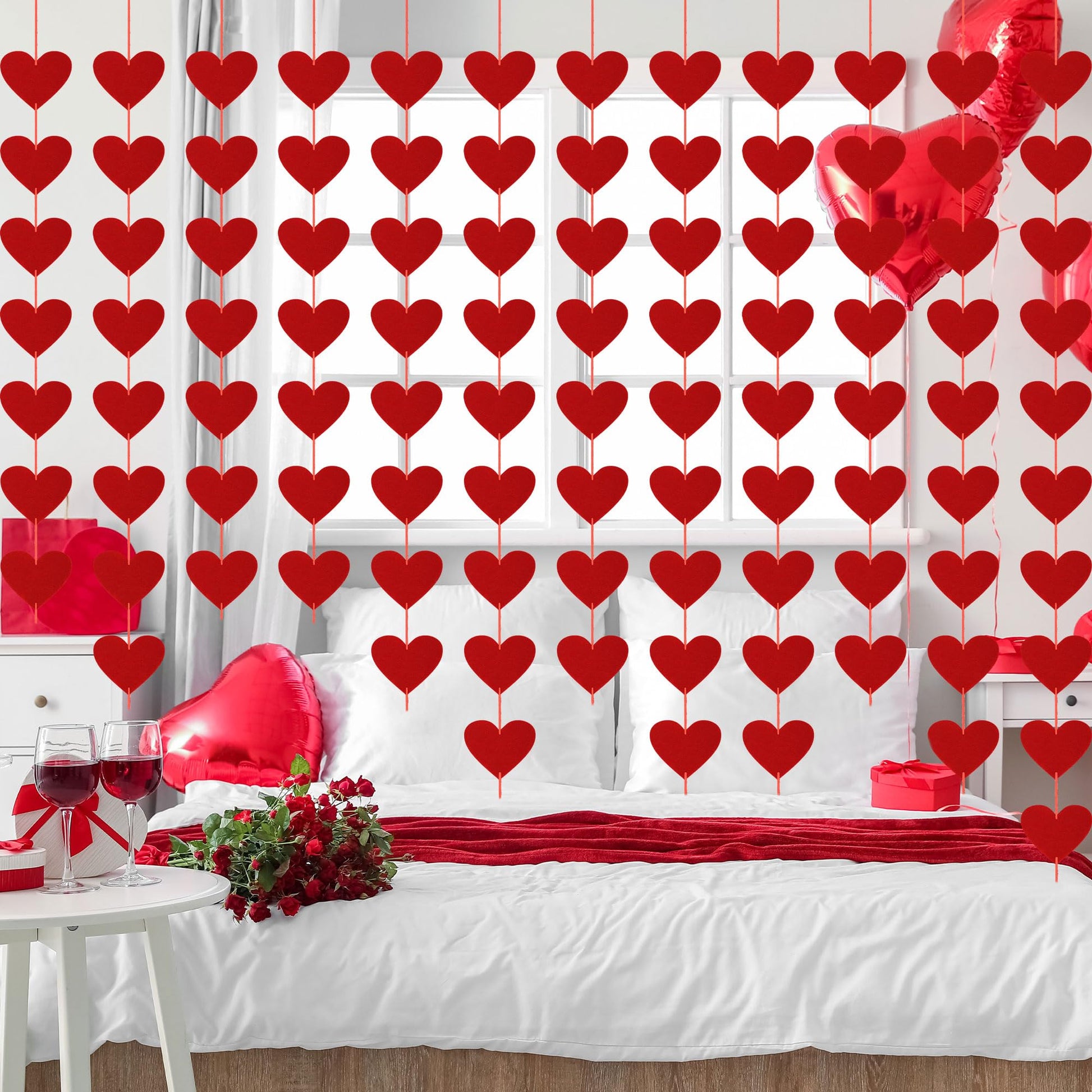 40PCS Valentines Day Decor, Red Heart Banner with Felt Hearts, Hanging Valentines Day Decoration