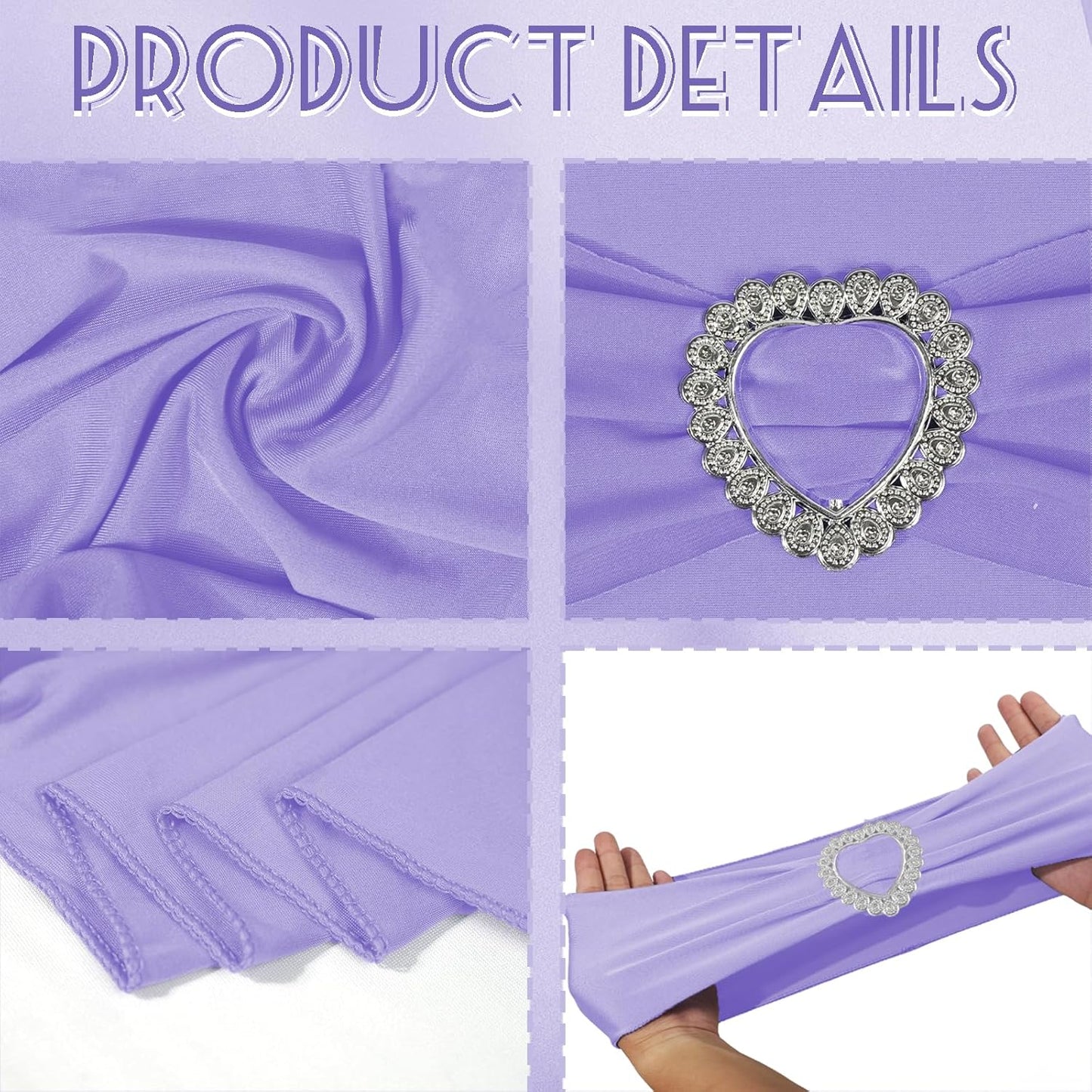 100PCS Spandex Chair Sashes Bows Universal Stretch Elastic Chair Cover Band Ties with Buckle Slider for Wedding Banquet Birthday Party Reception Event Decoration(Lavender)