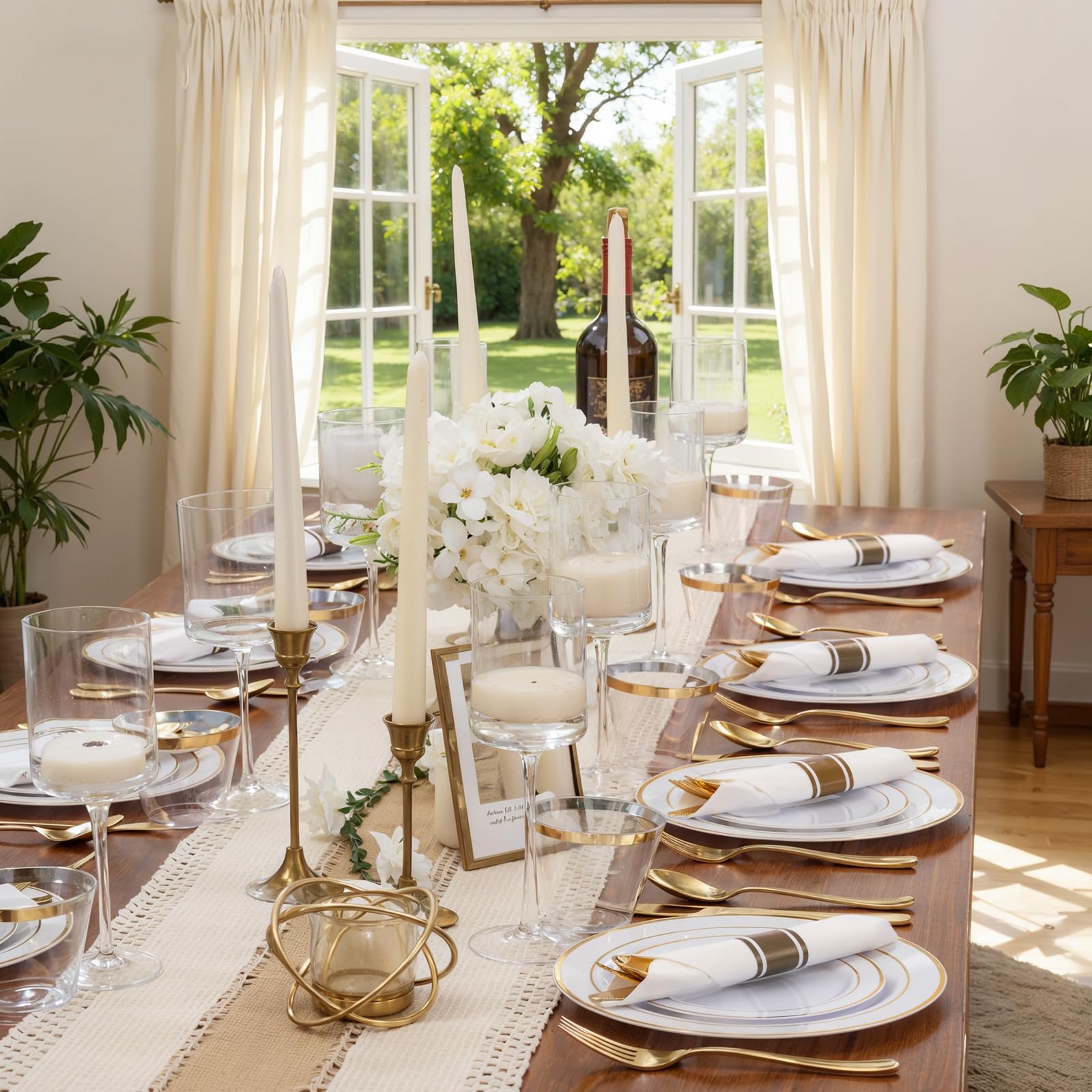 WDF Partyware 350Piece Gold Dinnerware Set for 50 Guests - Gold Plastic Plates with Disposable