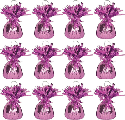 ROYALHOUSE Metallic Plastic Wrapped Balloon Weights for Party Decorations, 12 Pcs (Pink)