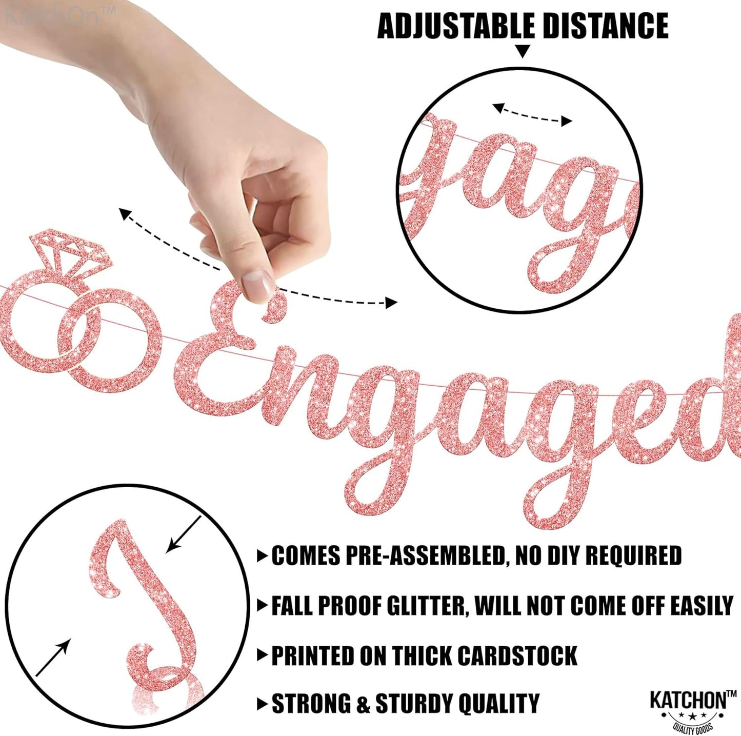 KatchOn Glitter Rose Gold Engagement Banner - 10 Feet, No DIY | Engagement Party Decorations | Just Engaged Sign