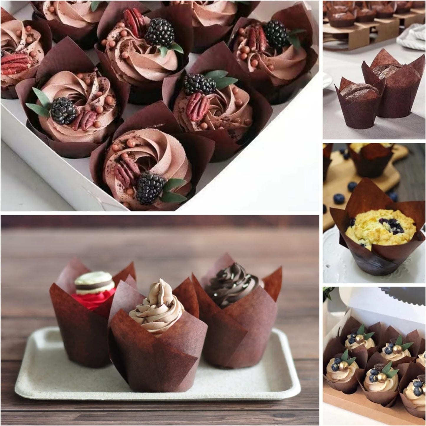 500 pcs Large size Brown Tulip Baking Cups 2-1/4"(Base diameter) x 4"(Wall height) Greaseproof paper baking cupcake Muffin liners