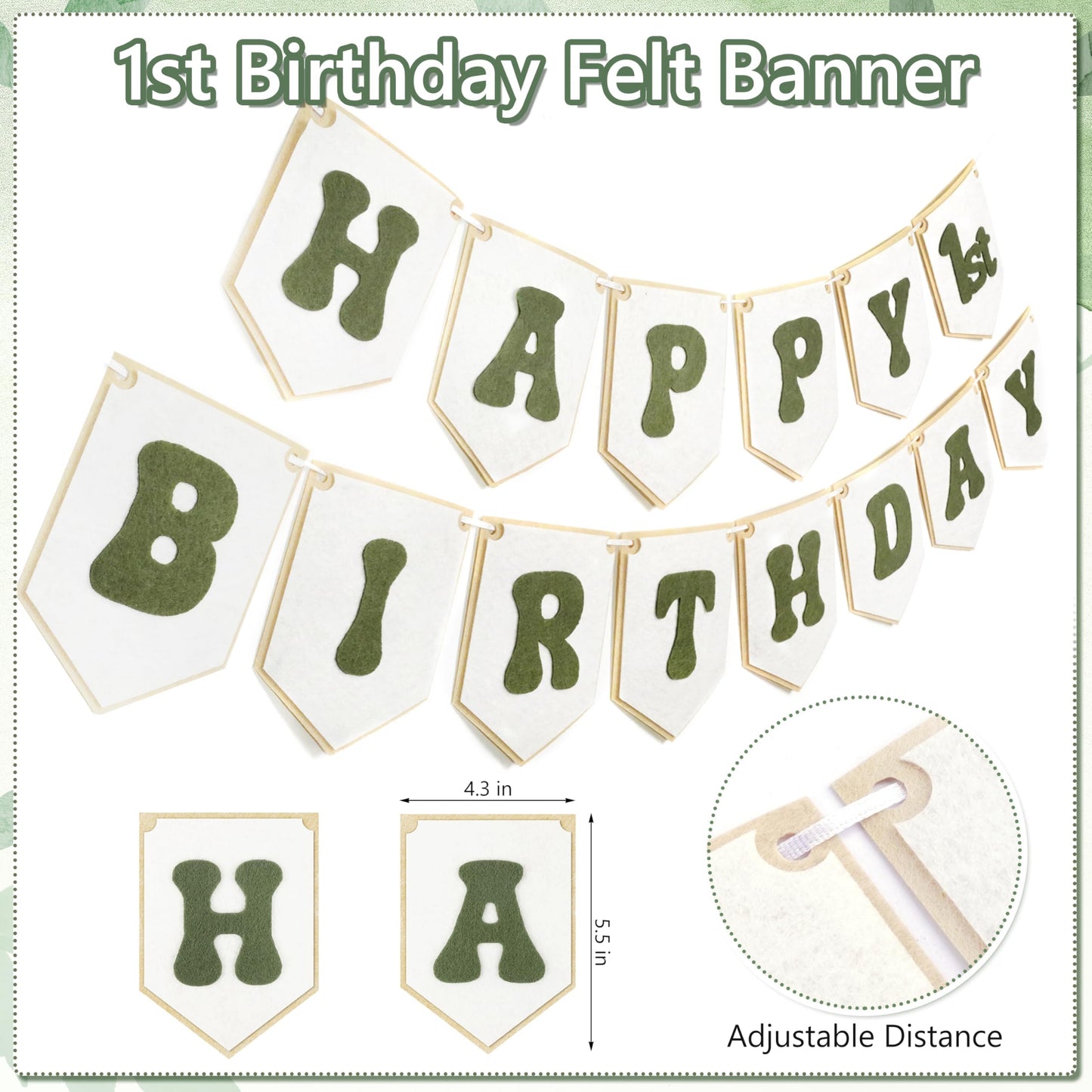 THAWAY 1st Birthday Decorations Boy, Green First Birthday Becorations