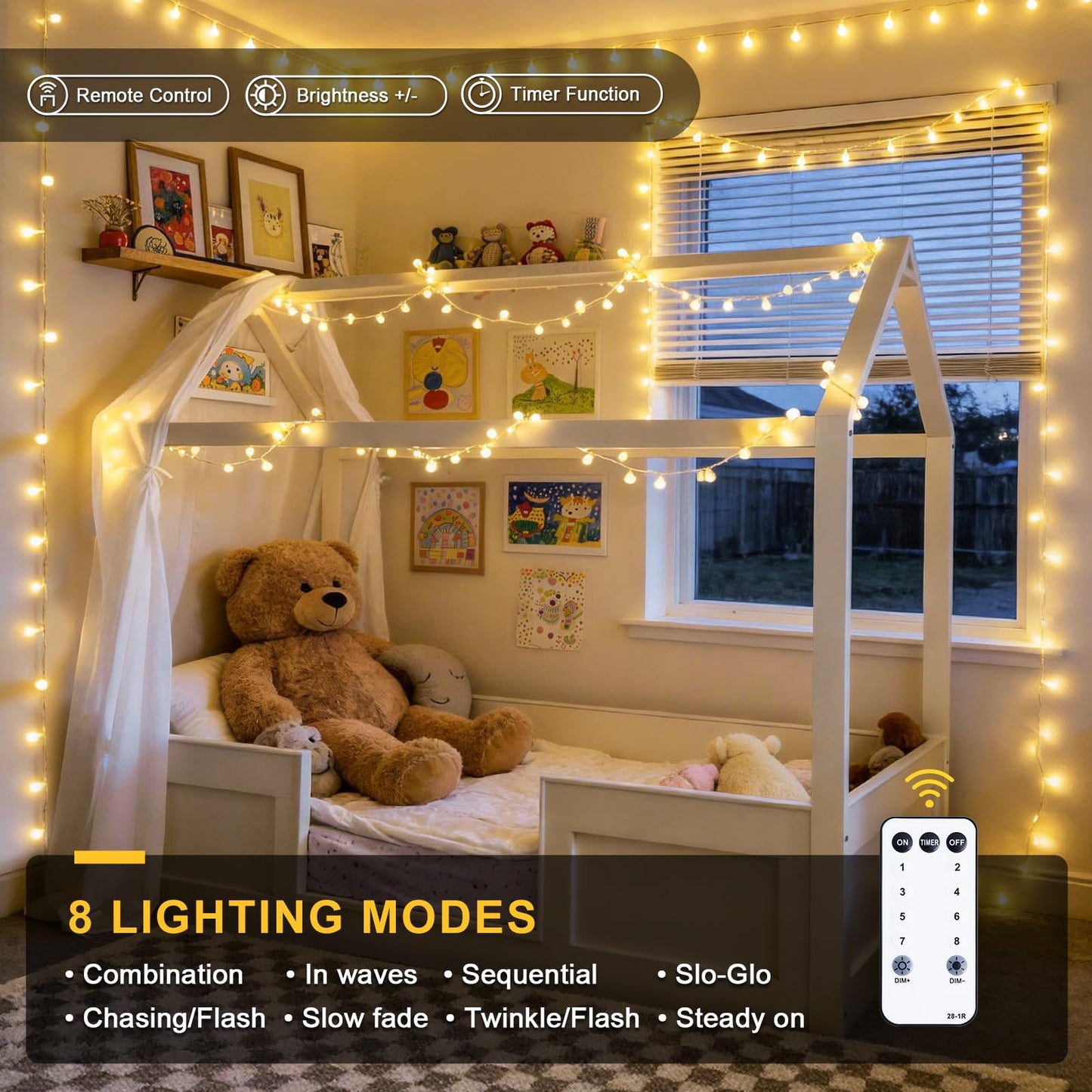 JMEXSUSS 100 LED Globe String Lights Indoor Bedroom, 33ft Classroom Lights