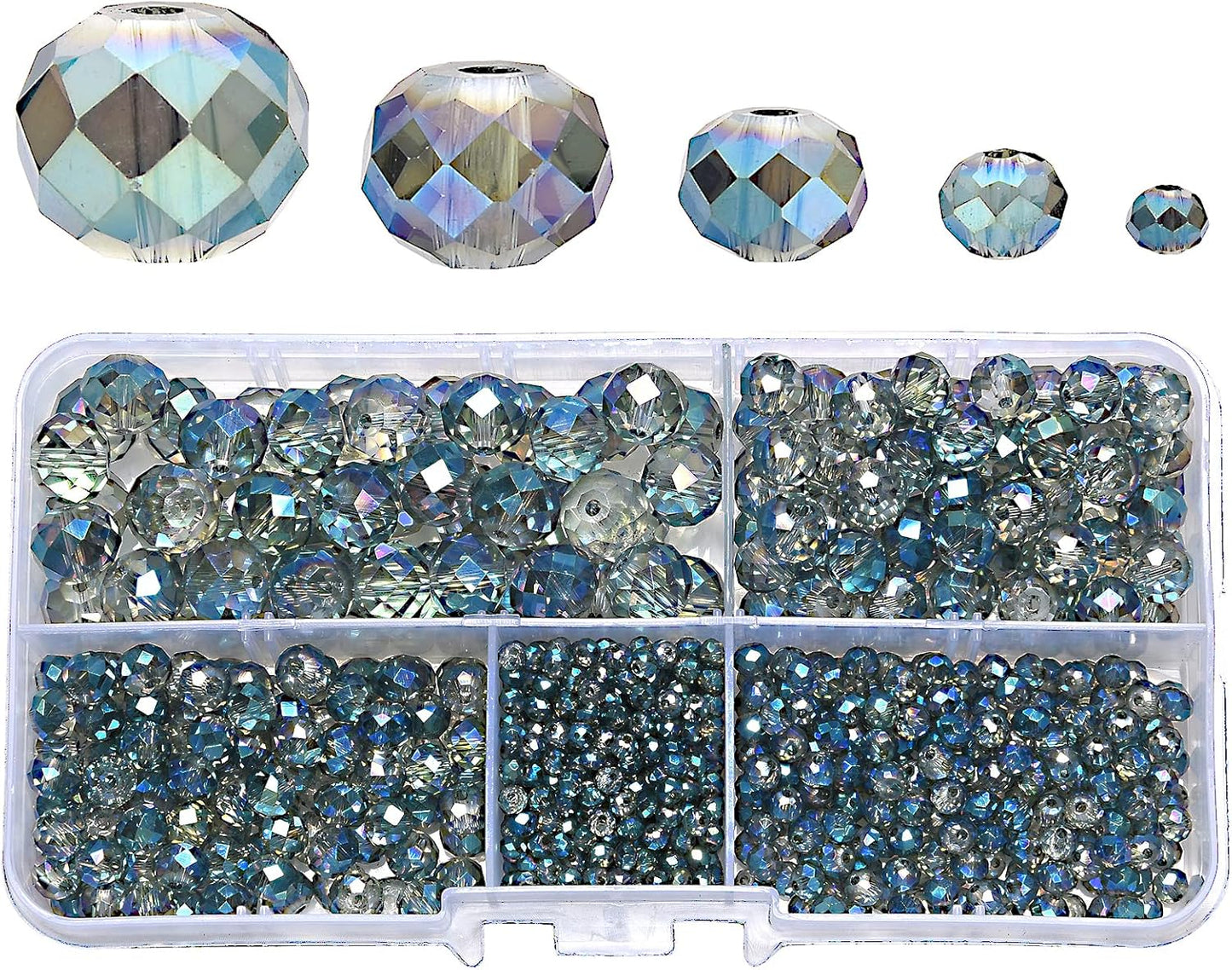 2-10mm Briolette Rondelle 810pcs Clear Green Crystal Glass Beads Faceted Shape Crystal Spacer Beads for Bracelet Necklace Decorative Hand Jewelry Making (2/4/6/8/10mm Clear Green)