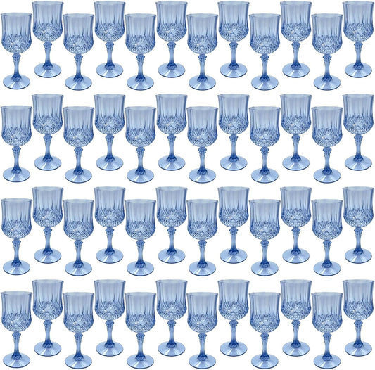 Plastic Wine Glasses，Plastic Goblets Vintage Style Cordial Drinking Glasses for Wedding Reception, Grand Event Party Supplies (100, Blue)