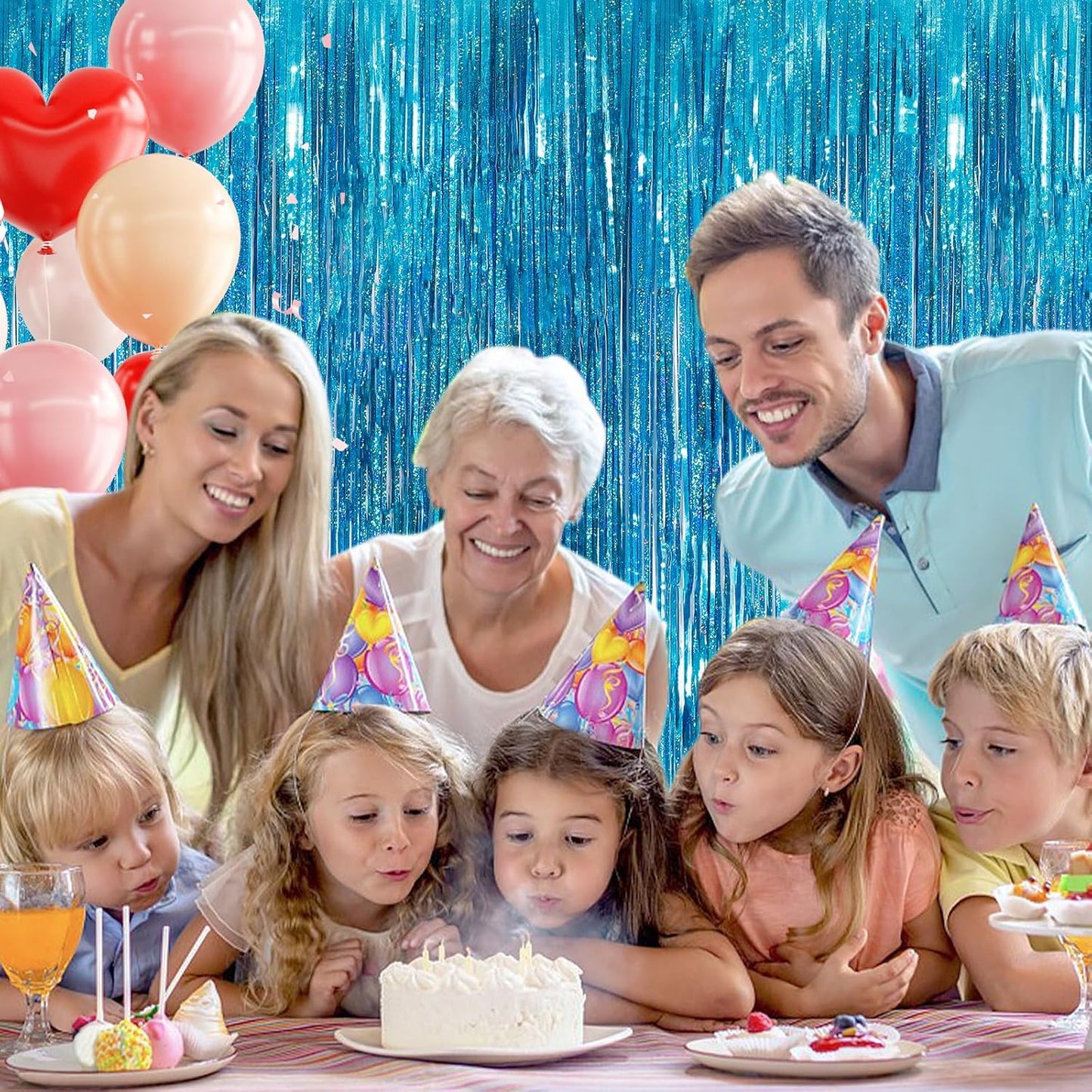 2Pack 3.3x8.3Ft Blue Foil Fringe Streamers Curtain Metallic Foil Tinsel Fringe Door Streamers for Birthday Wedding Xmas Party Photo Iridescent Blue Streamers Ocean Summer Party Decors Streamers