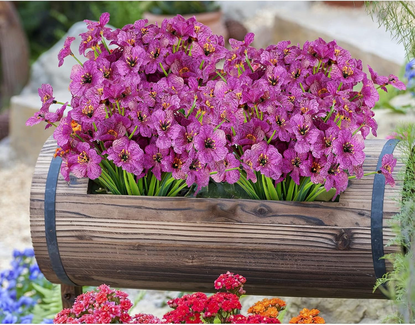 AmyHomie 20 Bundles Artificial Flowers for Outdoor Outside Spring Summer Decoration UV Resistant Faux Flowers No Fade Fake Plastic Plants Garden Porch Window Box Decorating (Purple)