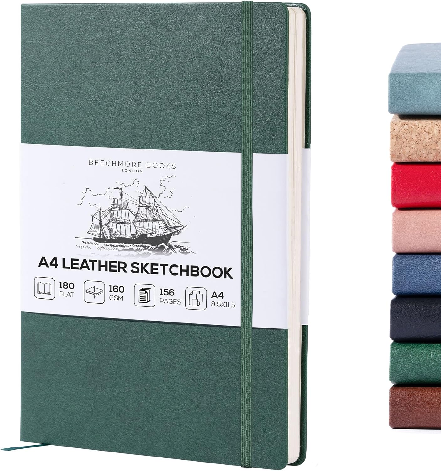 Beechmore Books A4 Sketchbook ??8.5x11 Premium Vegan Leather Bound Large Sketch Book Hardcover with 156 Thick 160gsm Perforated Ivory Pages, Blank Sketch Pad, Gift Boxed, Back Pocket, Ribbon Bookmark