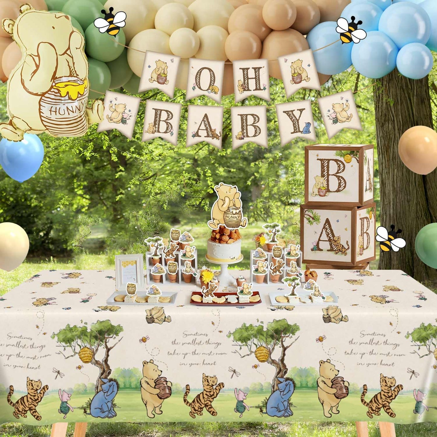 Classic Winnie Bear Baby Shower Decorations, Neutral All-In-One Pooh Baby Shower Balloon Arch Baby