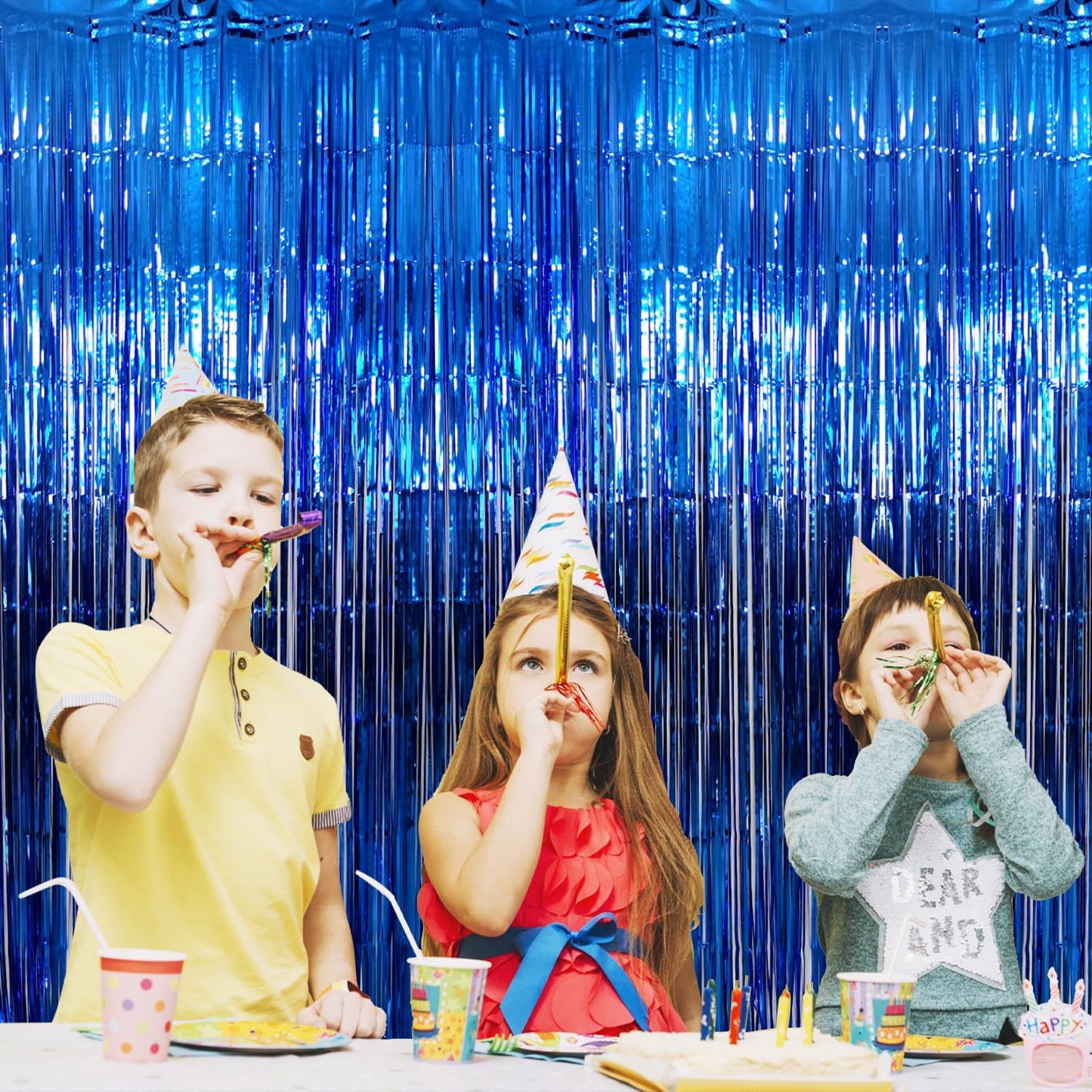 GOER 3.2 ft x 9.8 ft Metallic Tinsel Foil Fringe Curtains Party Photo Backdrop Party Streamers for Birthday,Graduation,New Year Eve Decorations Wedding Decor (Navy Blue,5 pcs)