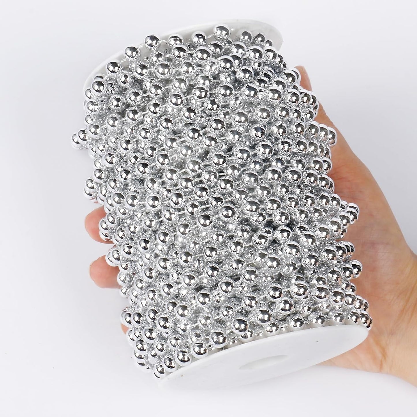 [66 Feet] Silver Pearl Beads Garland, 8MM 22 Yards Silver Faux Pearl Beads String Roll Bulk for DIY Craft Christmas Tree Wedding Party Decoration