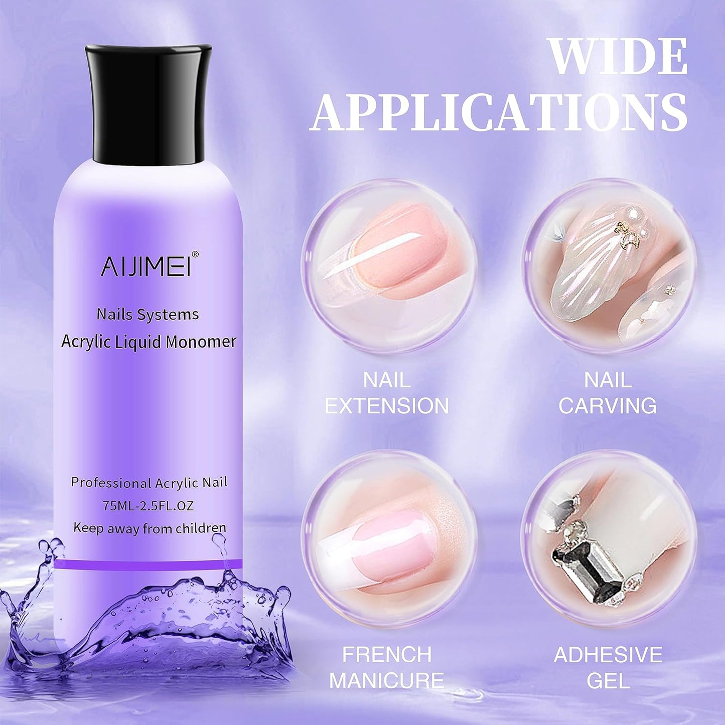 AIJIMEI Acrylic Nail Liquid Monomer 75ml/2.5fl.oz, Acrylic Nail Monomer Liquid Nail Extension Nail System